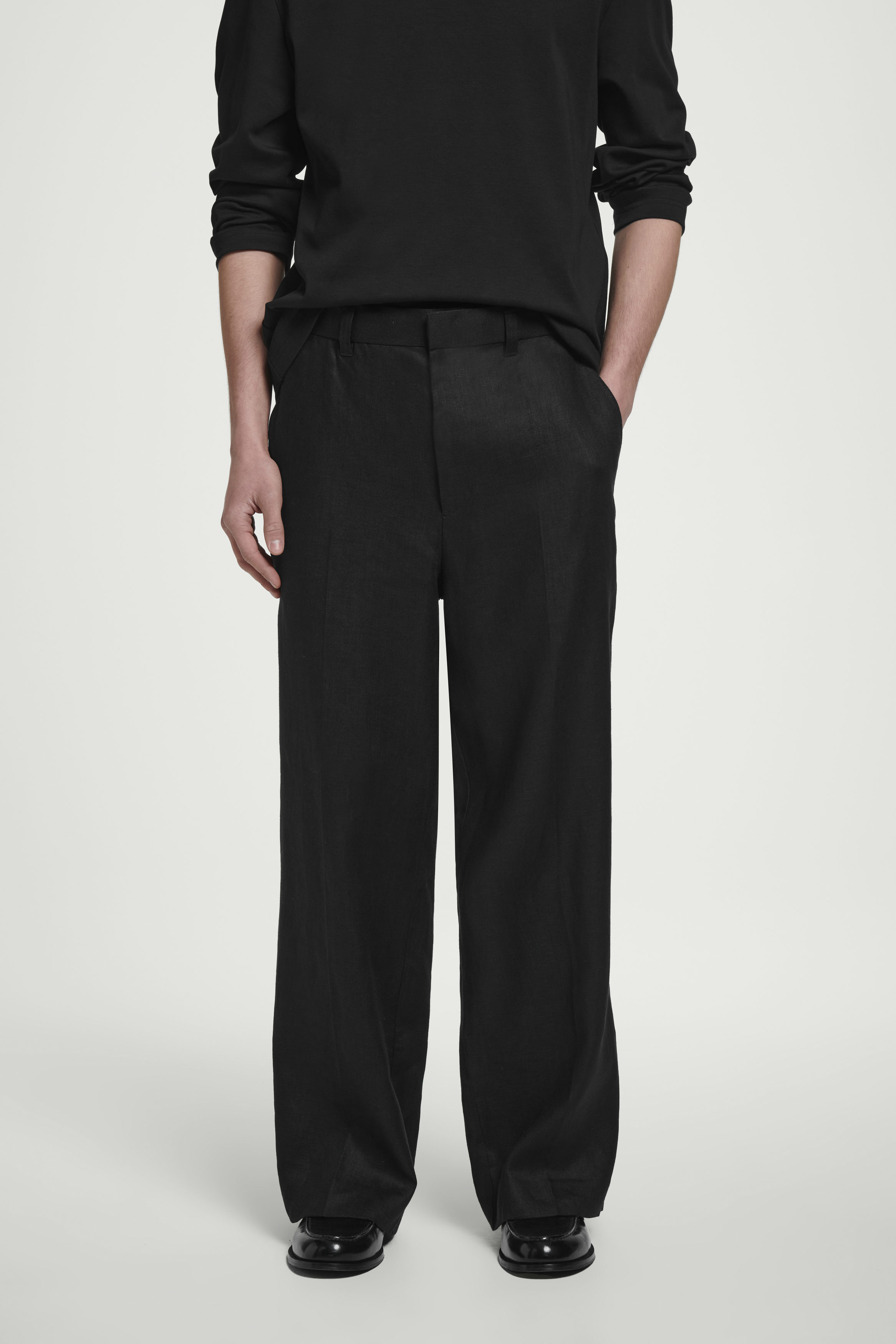 FLUID LINEN WIDE-LEG PANTS - BLACK | COS