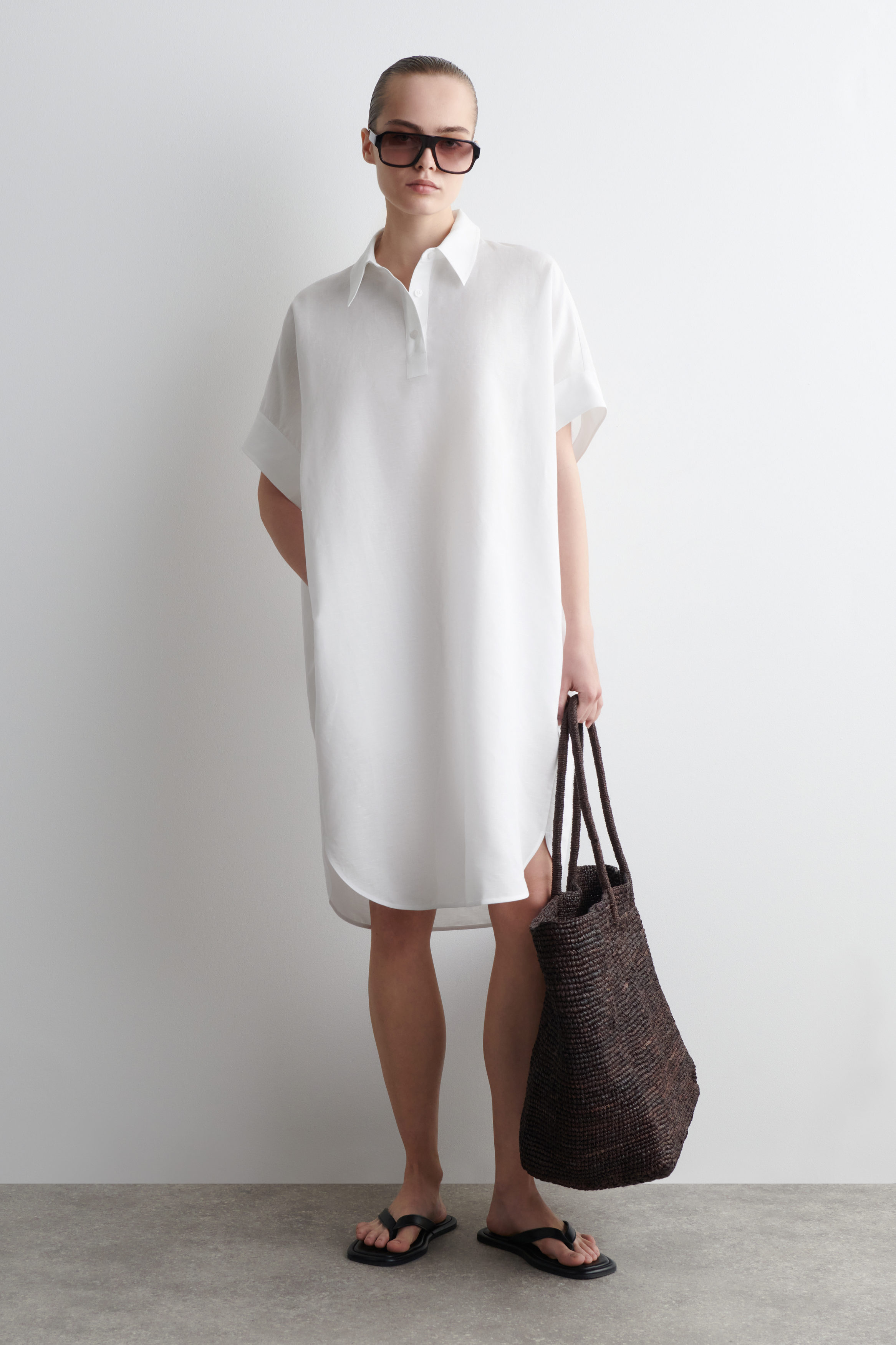 ROUNDED LINEN-COTTON SHIRT DRESS