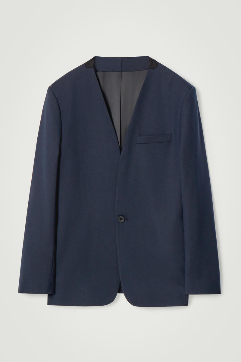 Regular Collarless Wool-Blend Blazer