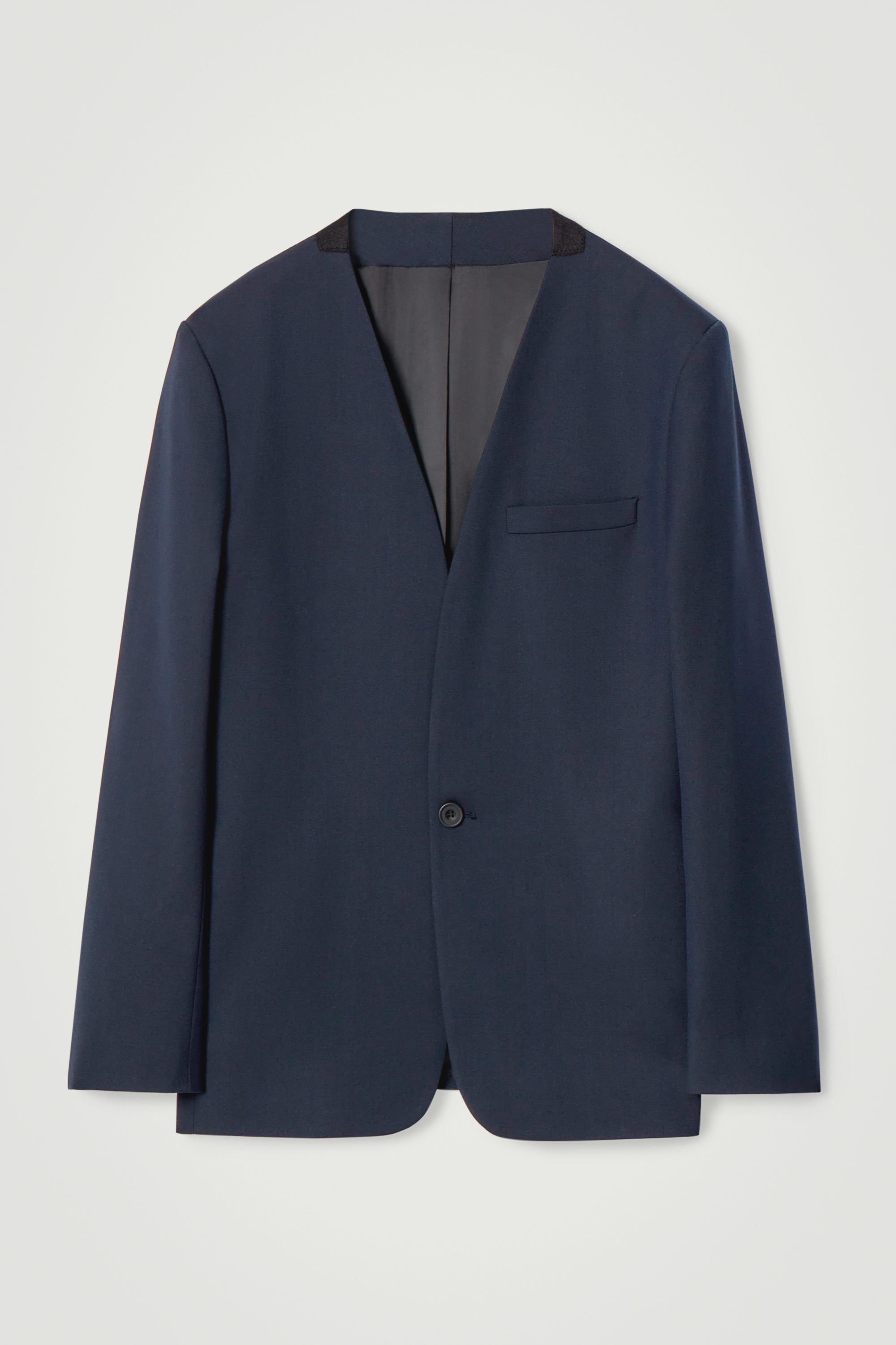 REGULAR COLLARLESS WOOL-BLEND BLAZER - NAVY | COS