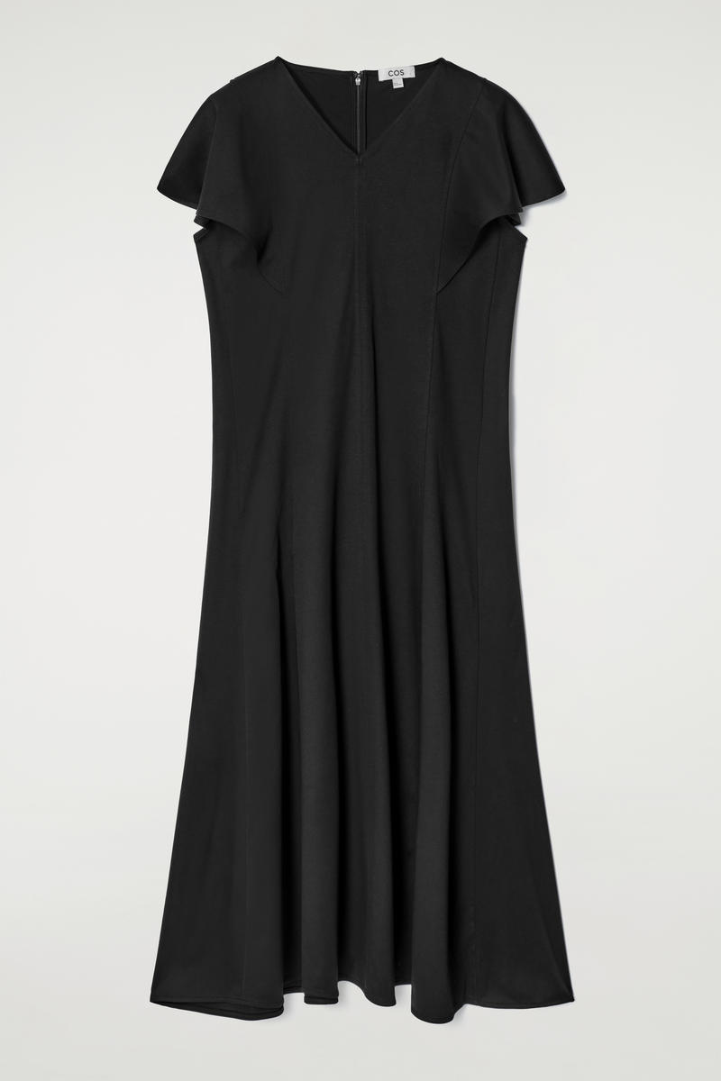 Cos Petalsleeve Cotton Midi Dress In Nero