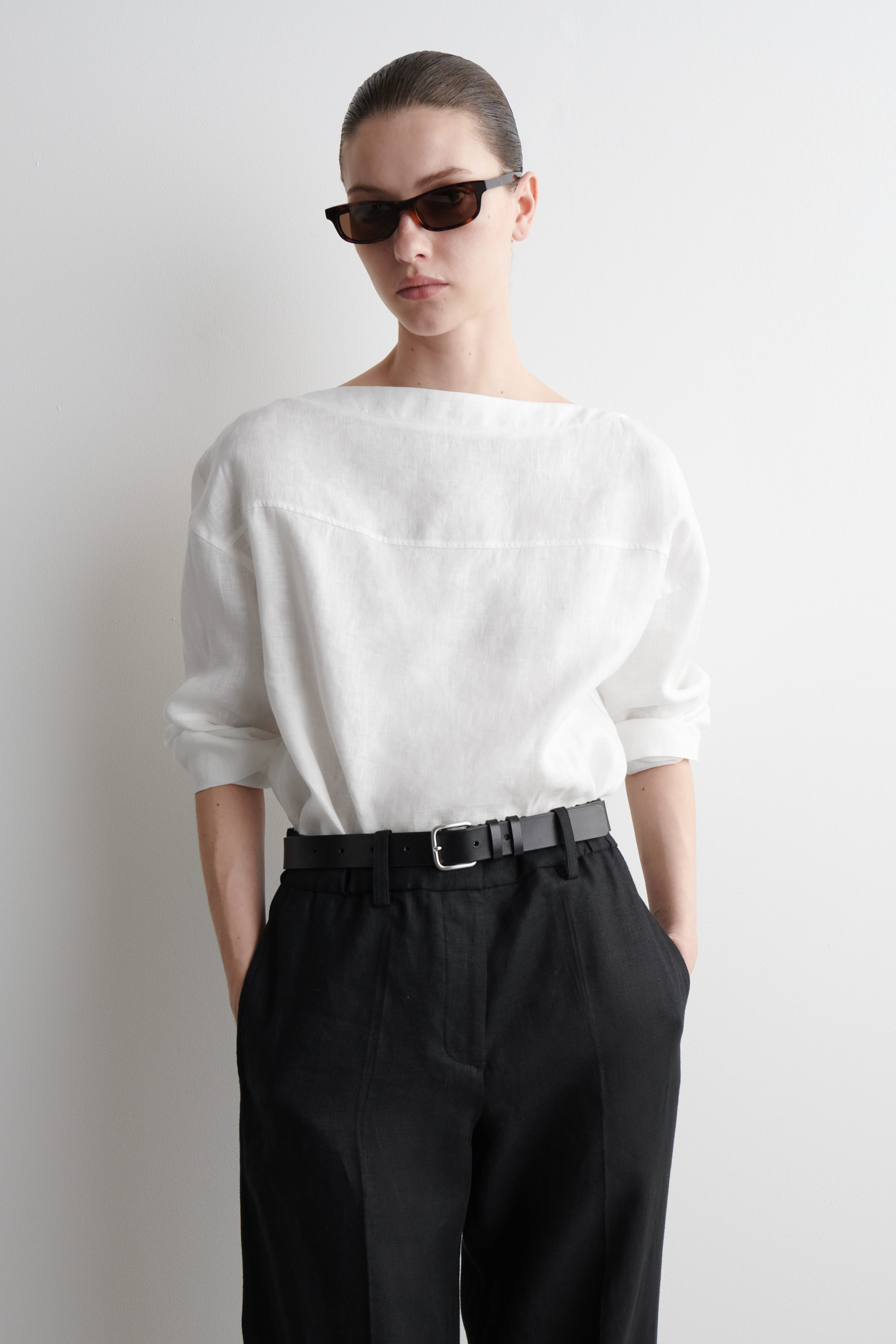 TIE-DETAIL LINEN BLOUSE