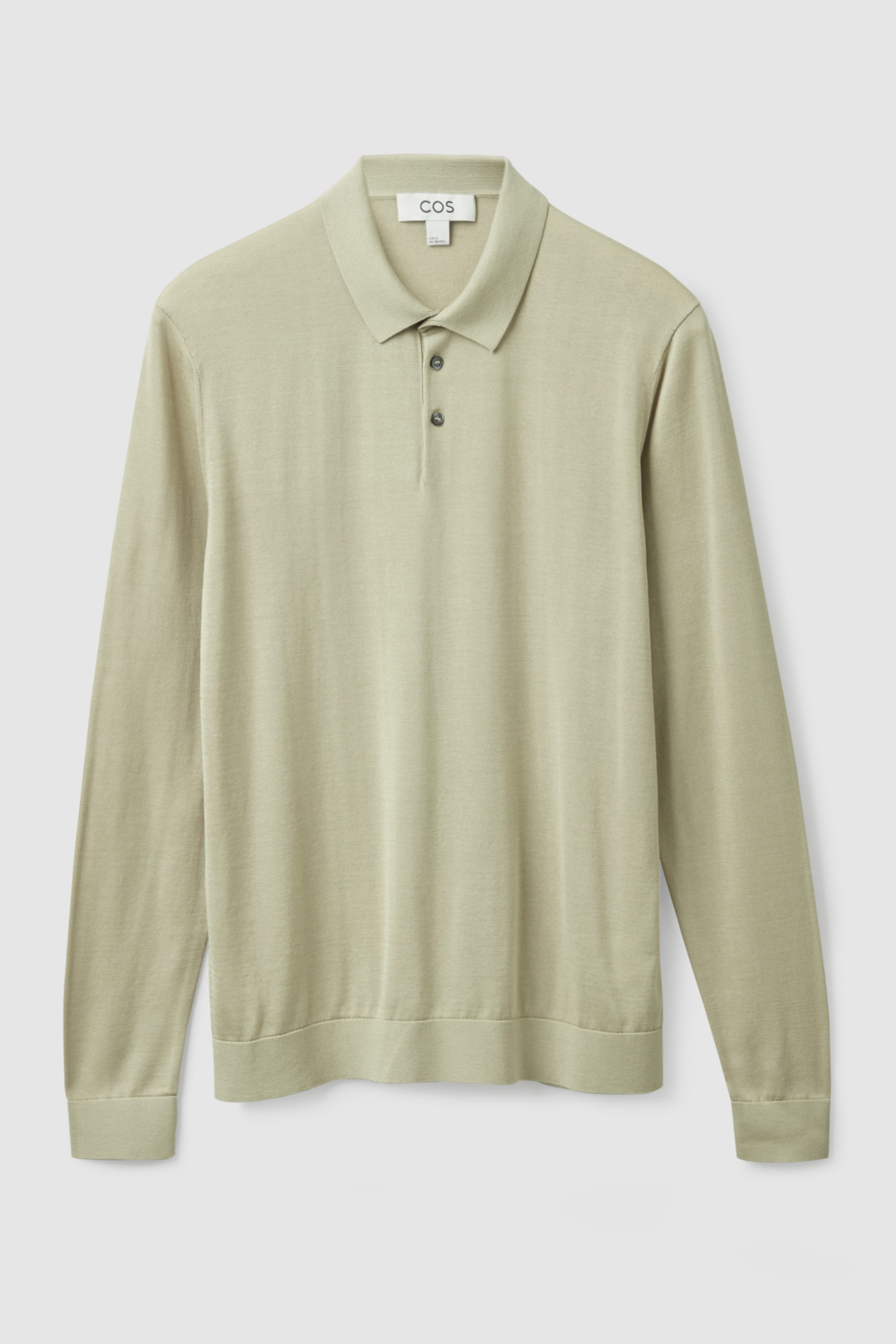 MENS LONG POLO SHIRT (予約販売品) SLIM-FIT LONG-SLEEVE POLO SHIRT - LIGHT KHAKI GREEN | COS