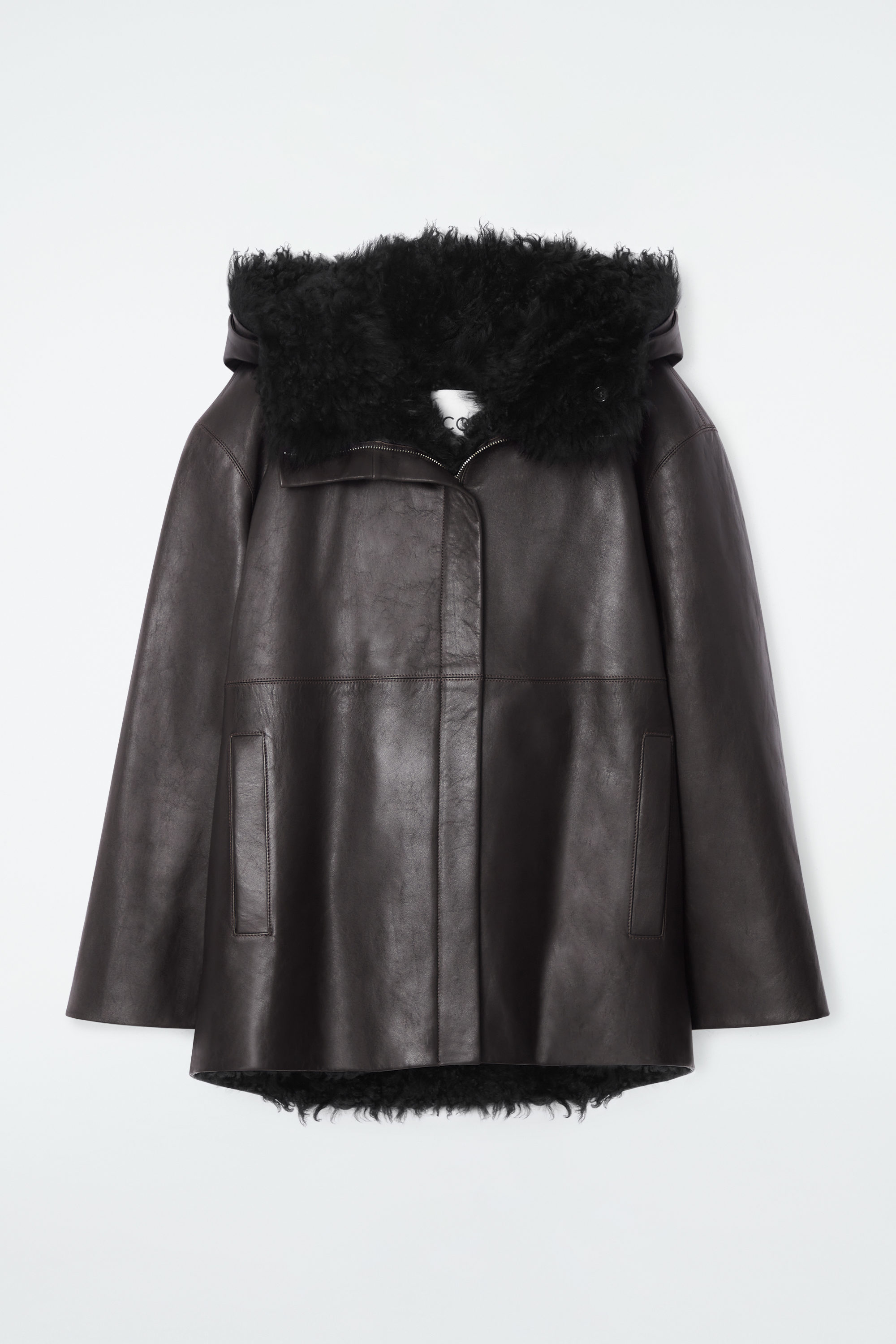 SHEARLING-LINED NAPPA HOODED JACKET - DARK BROWN | COS US