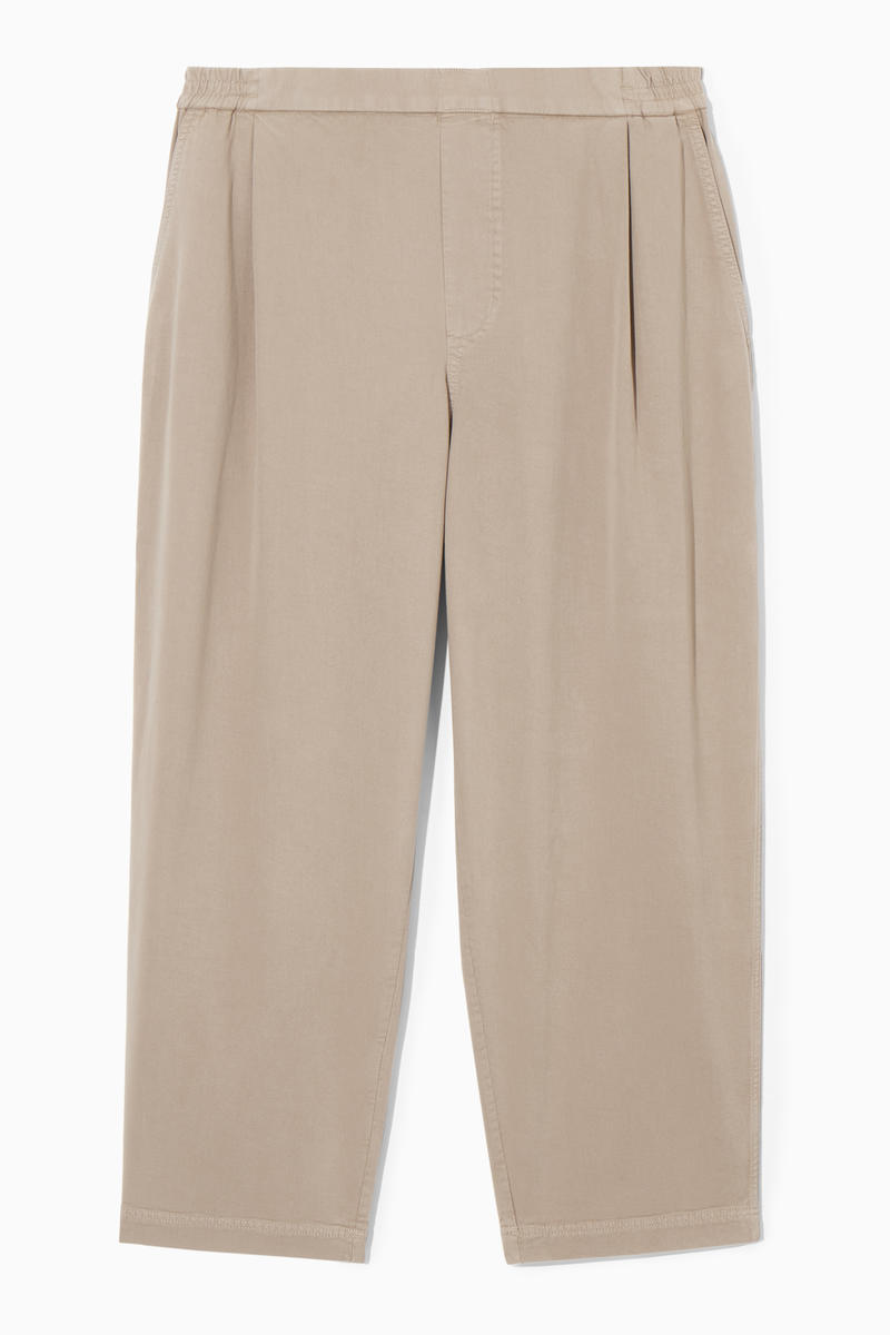 Elasticated Twill Trousers in Beige