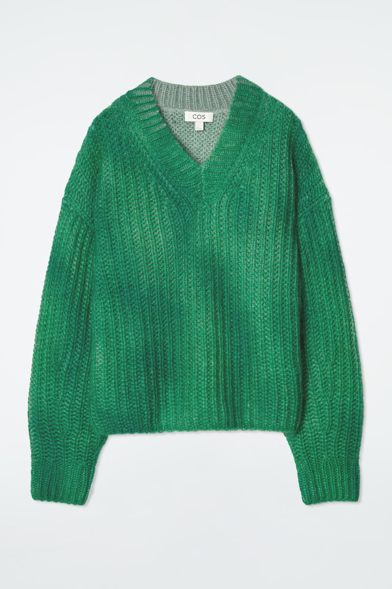 Spray-Effect Mohair V-Neck Jumper