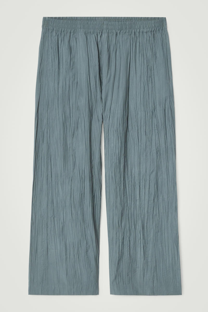 Crinkled Wide-Leg Trousers in Blue