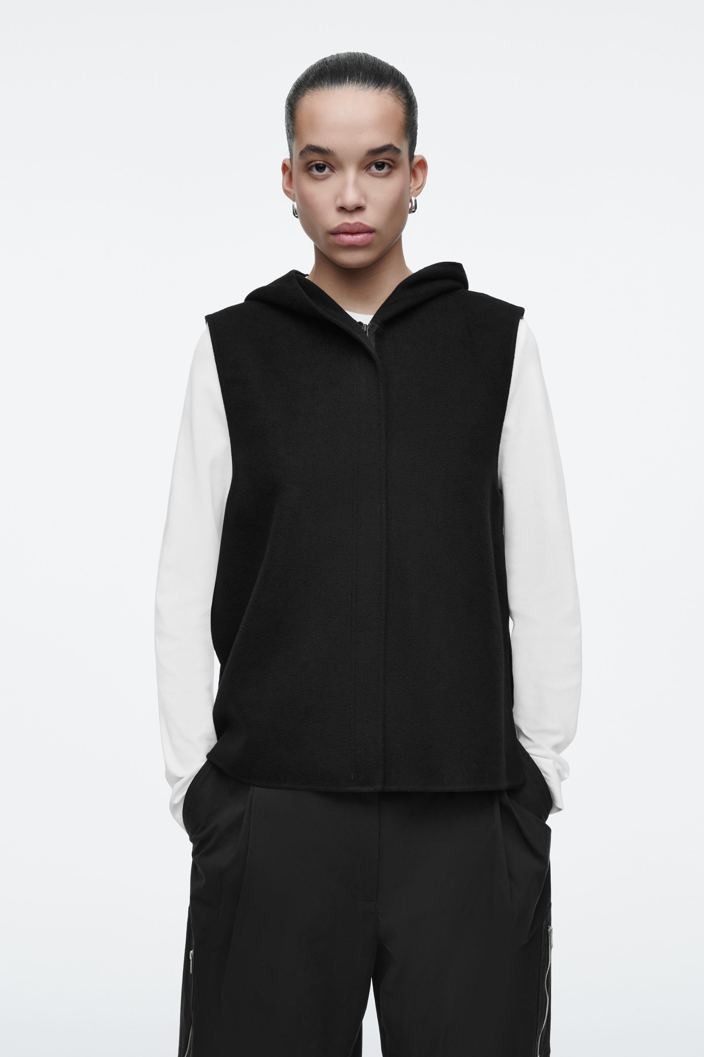 DOUBLE-FACED HYBRID HOODED VEST - BLACK | COS