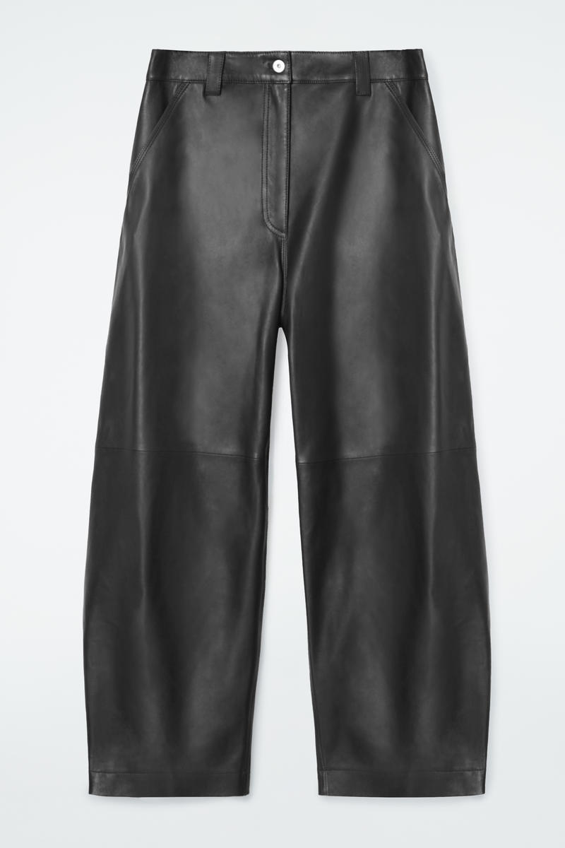 Leather Barrel-Leg Utility Trousers