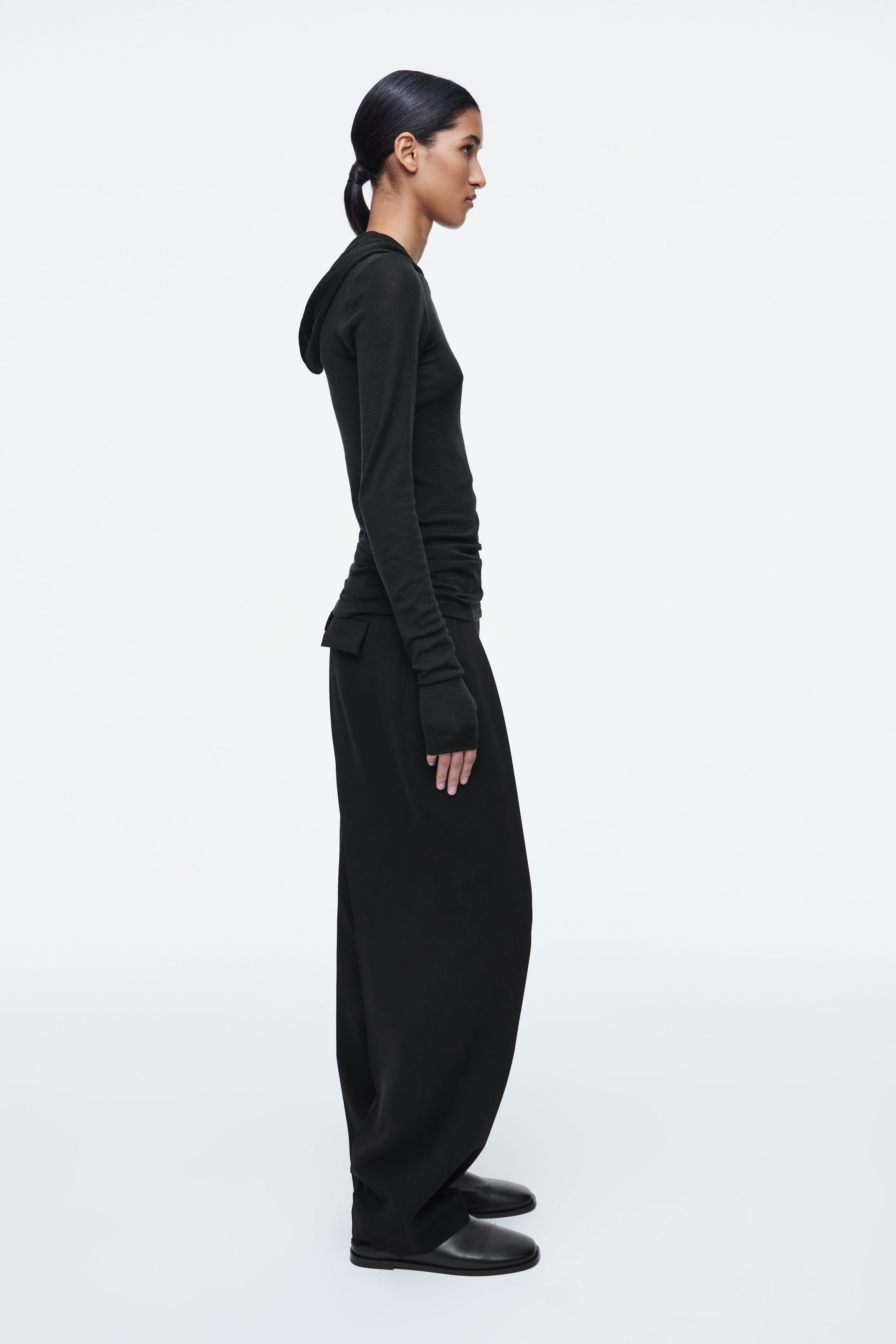 ◆Y-3◆ U Wool Hood Top Black REF WO HOOD TOP BLACK YY3U242P SLIM HALF-ZIP WOOL HOODIE - BLACK | COS
