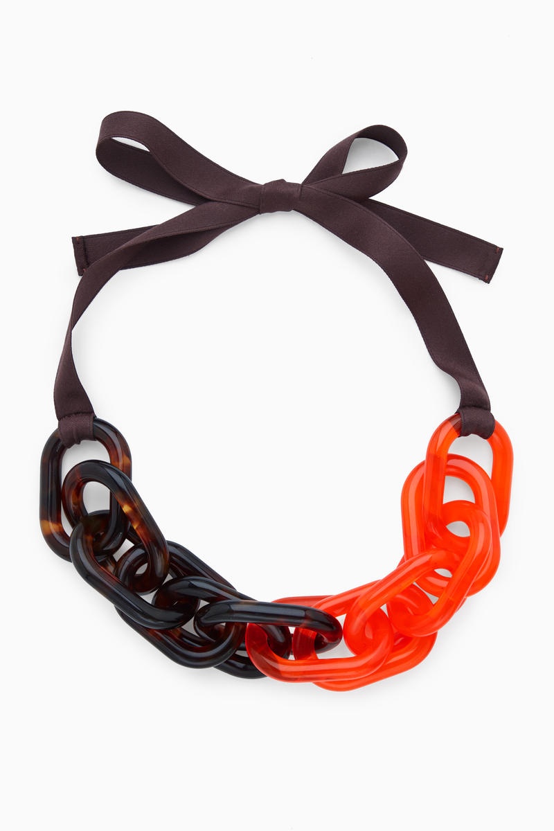 Oversized-Link Grosgrain Ribbon Necklace