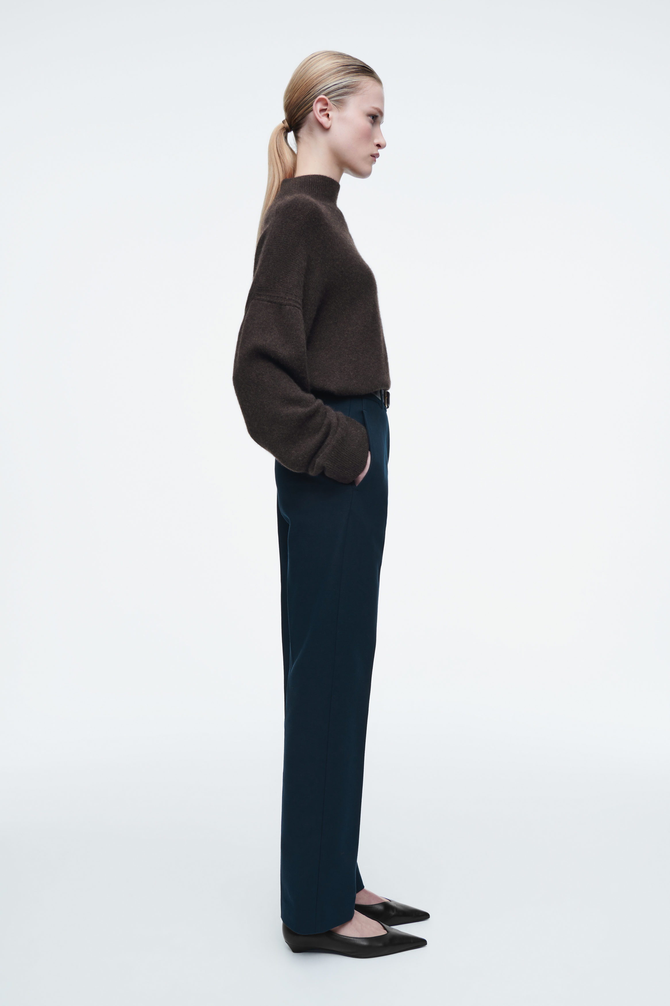 REGULAR COTTON SLIM-LEG TROUSERS - NAVY REGULAR COTTON SLIM-LEG TROUSERS - NAVY
