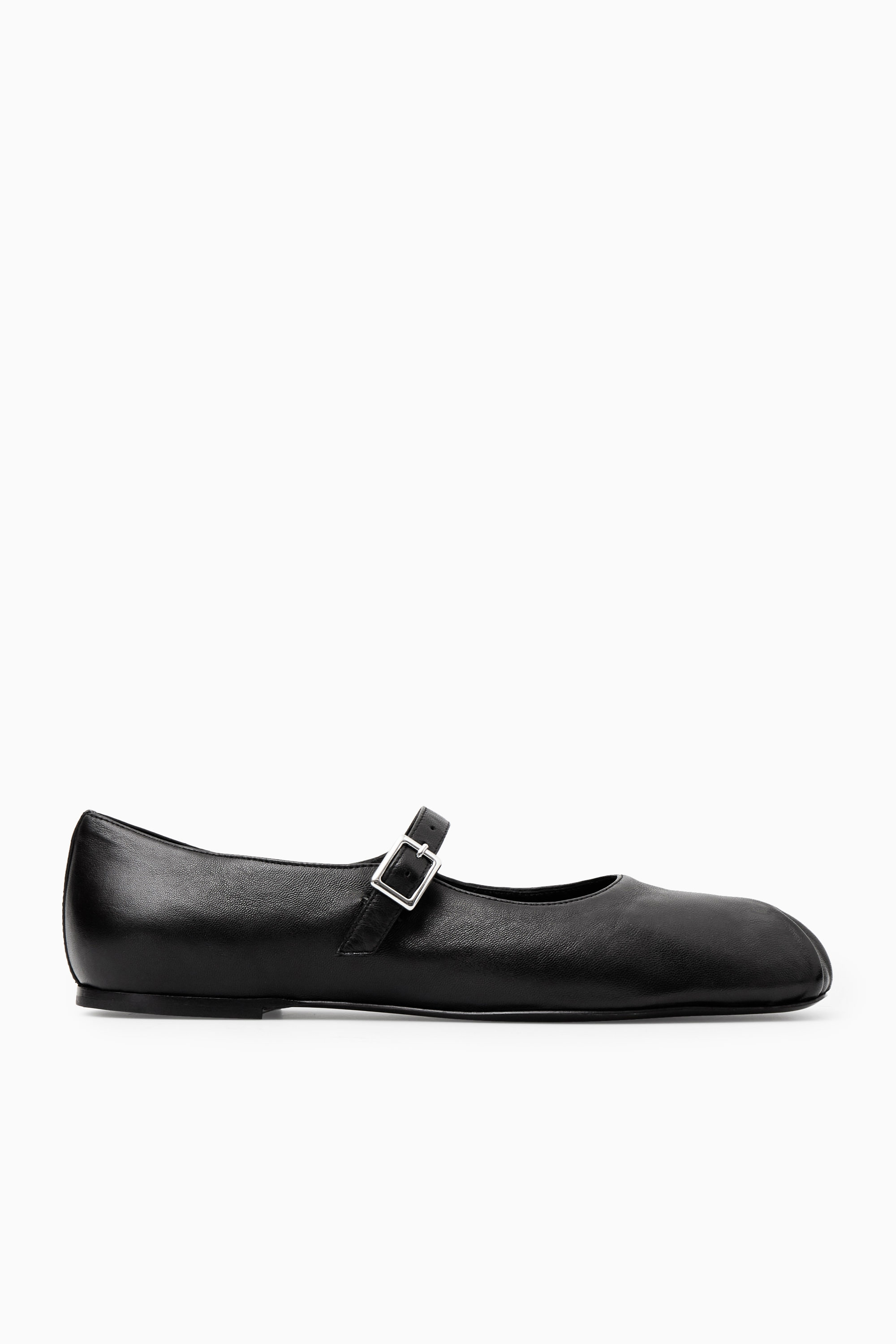 PLEATED LEATHER MARY-JANE BALLET FLATS