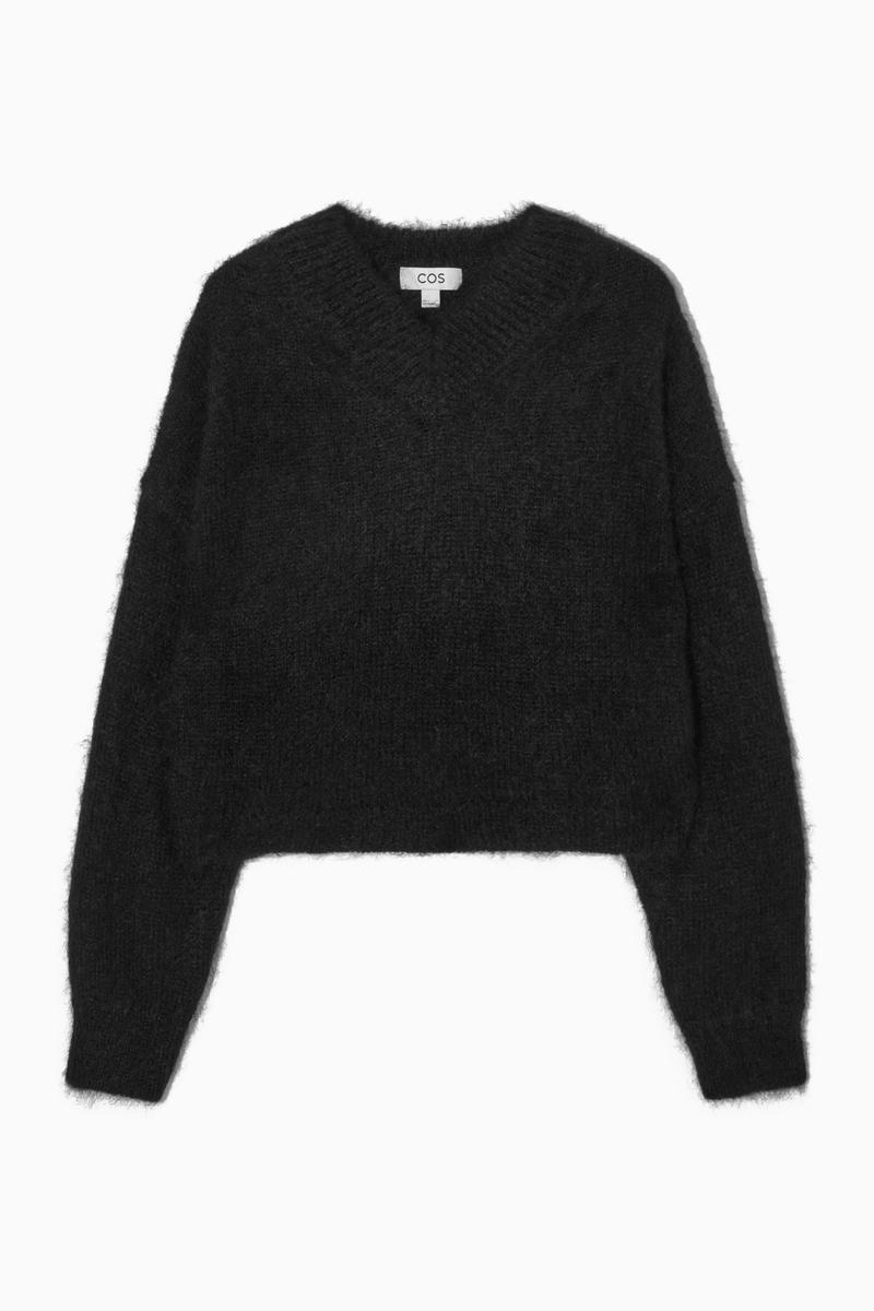 Cropped V-Neck Mohair Jumper