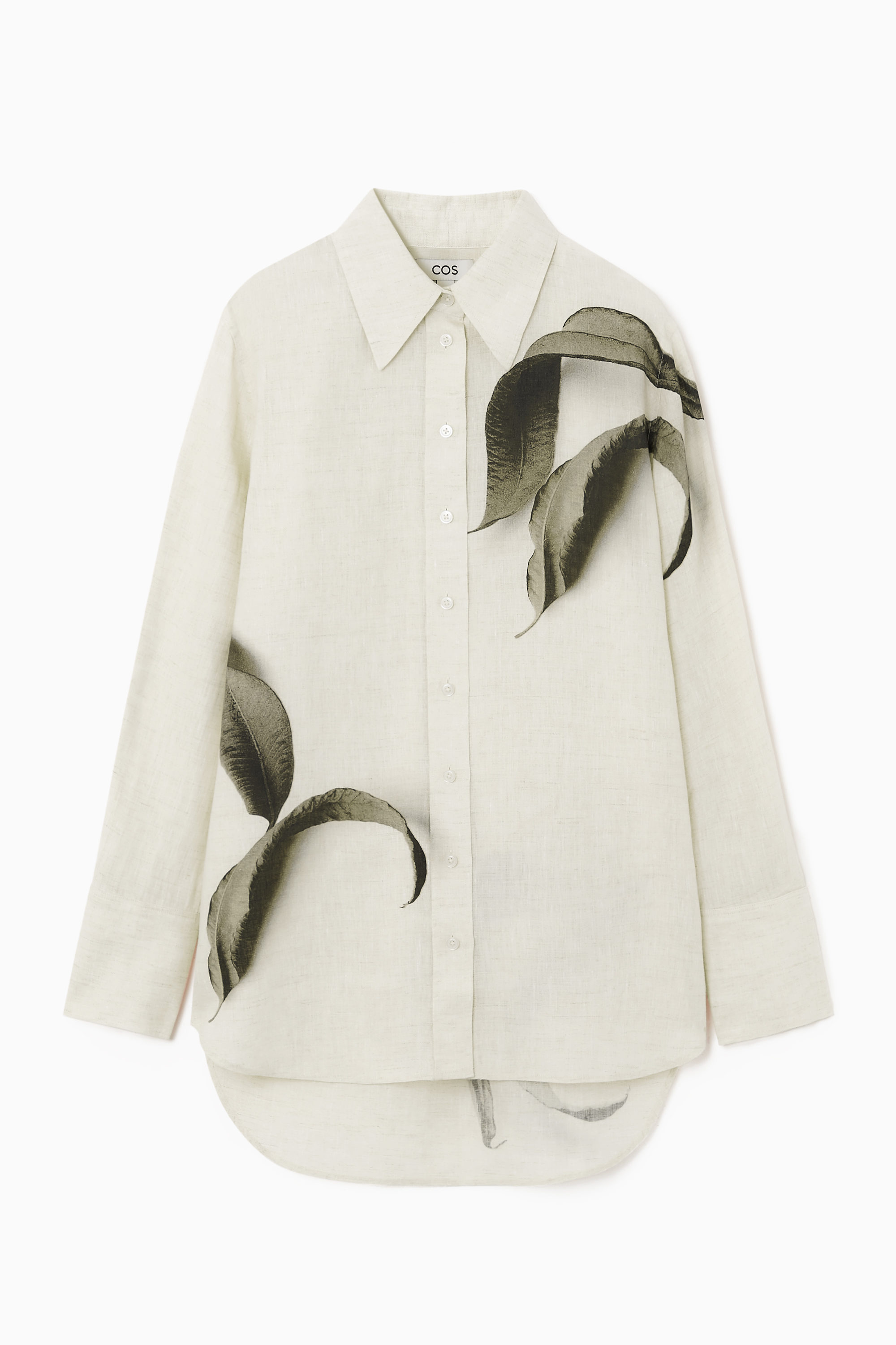 OVERSIZED LEAF-PRINT LINEN SHIRT - BEIGE / LEAF PRINT