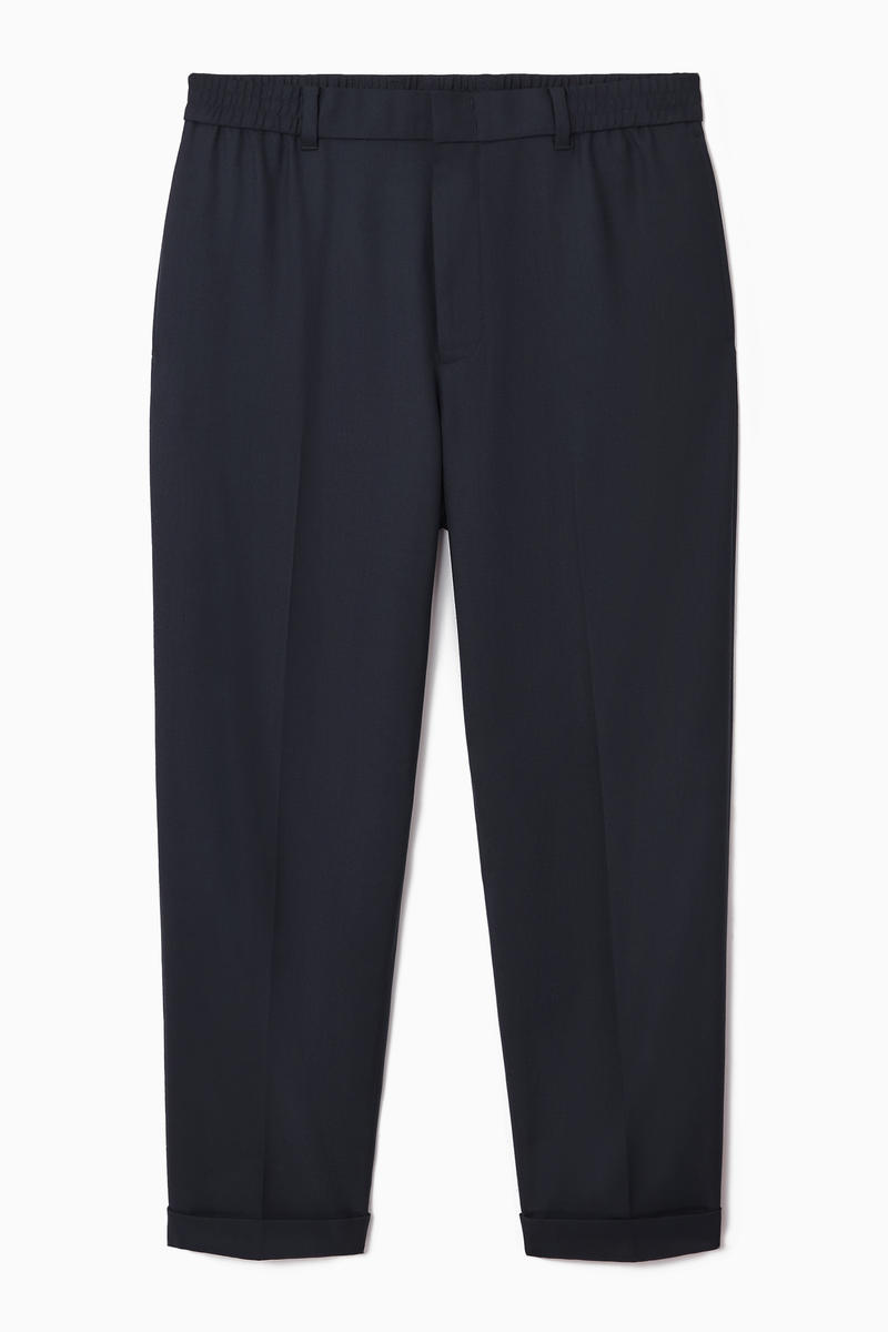 Turn-Up Wool-Blend Trousers in Blue