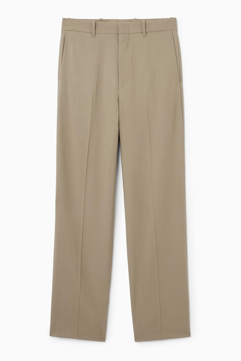 Relaxed Wool Trousers - Straight in Beige