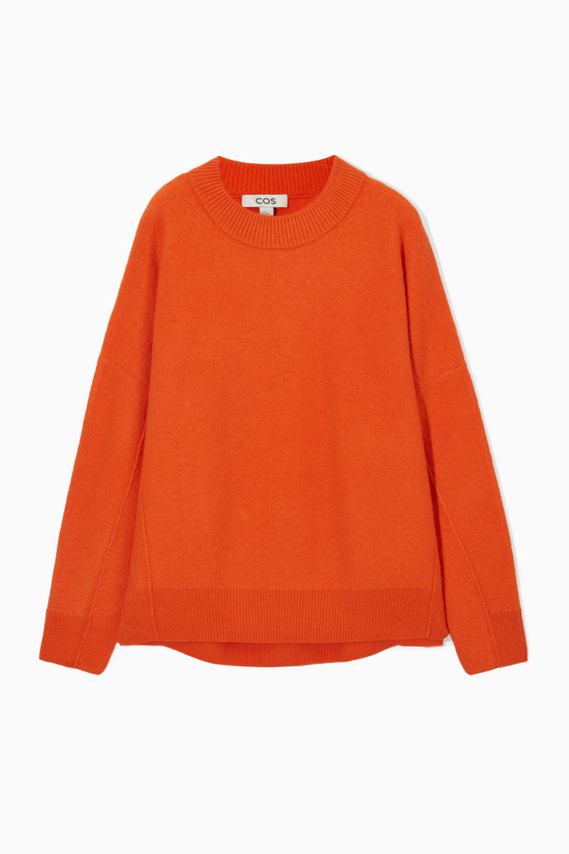 Cos Dropped-shoulder Boiled-wool Sweater In Orange