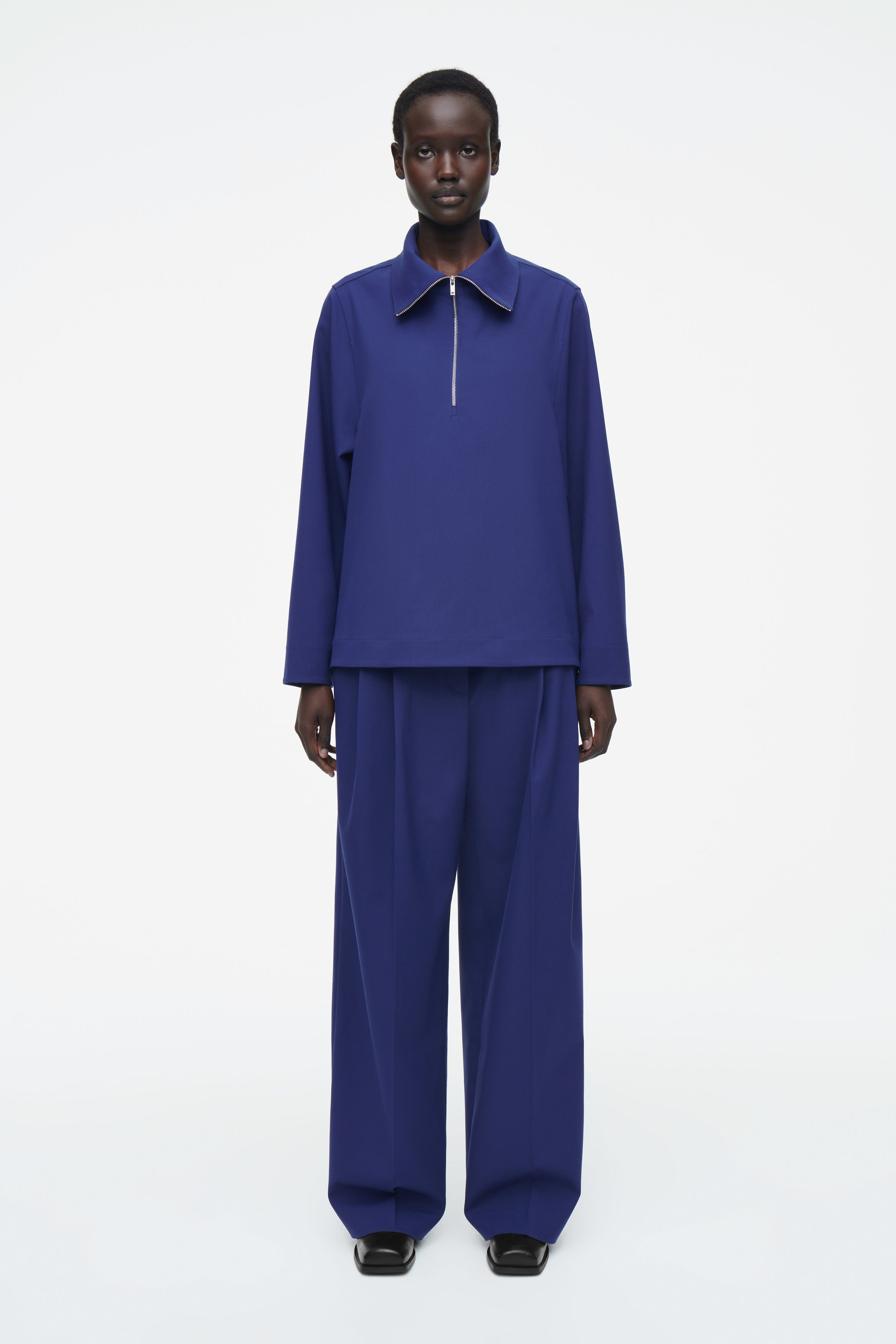 RELAXED TWILL WIDE-LEG TROUSERS - GREY
