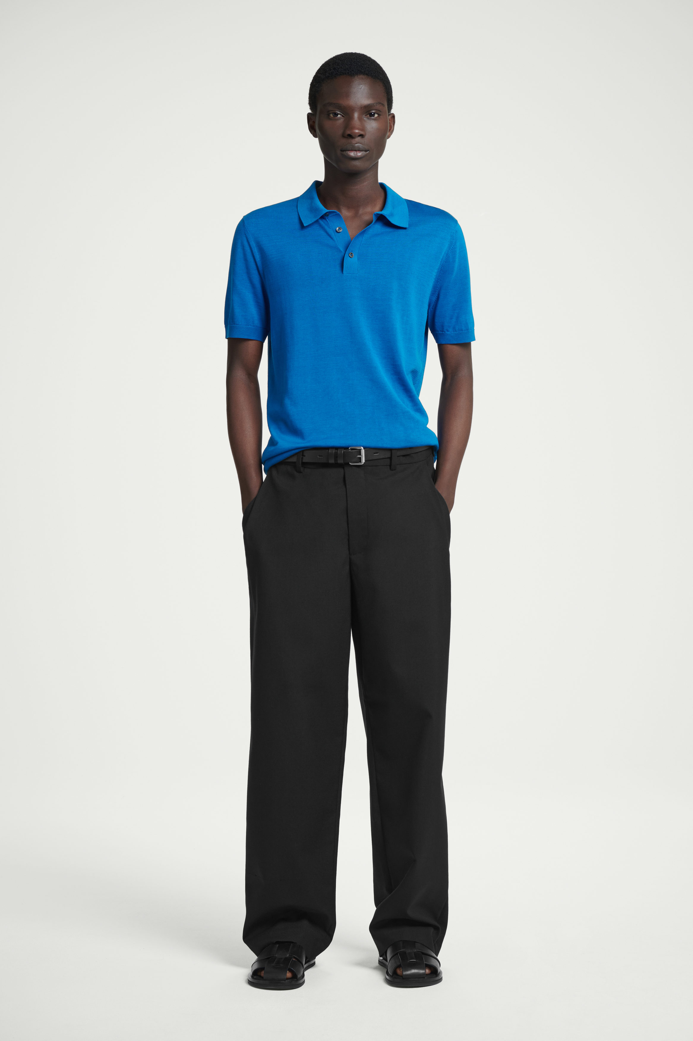 Blue pants black polo orders