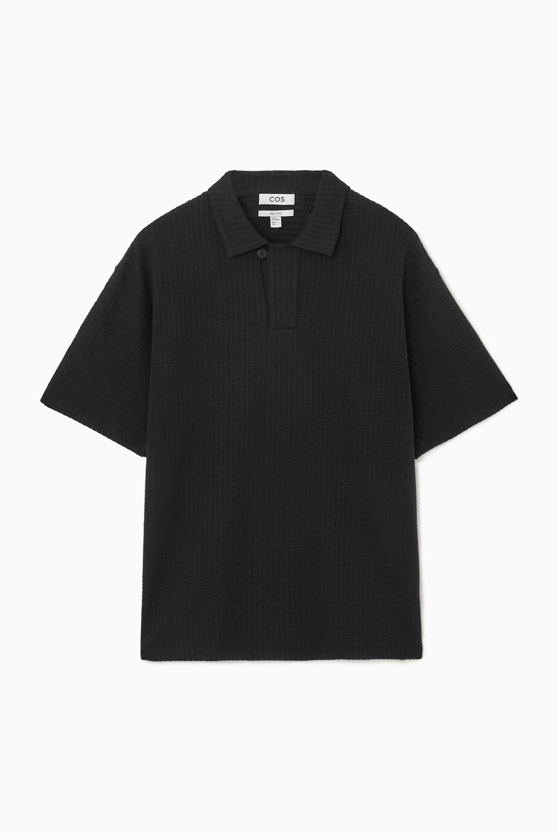 Camp-Collar Seersucker Polo Shirt