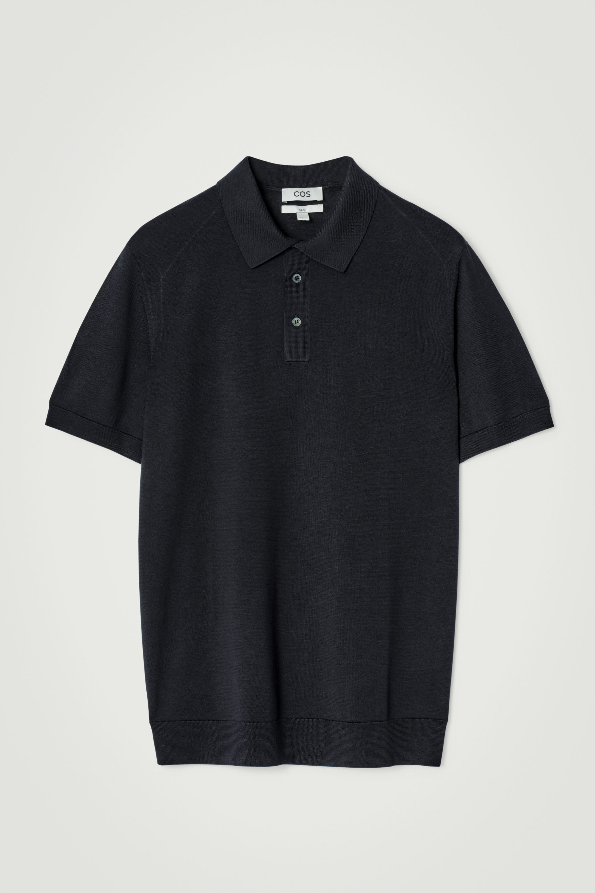 SLIM KNITTED SILK POLO SHIRT - NAVY | COS