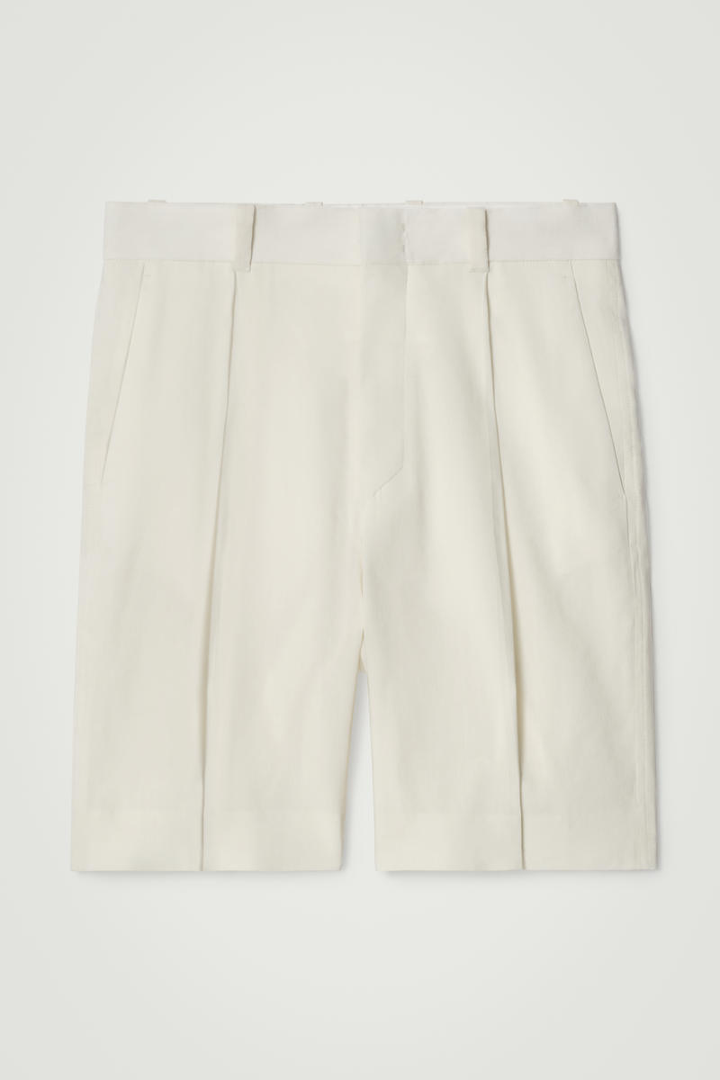 Tailored Linen-Blend Shorts in Beige