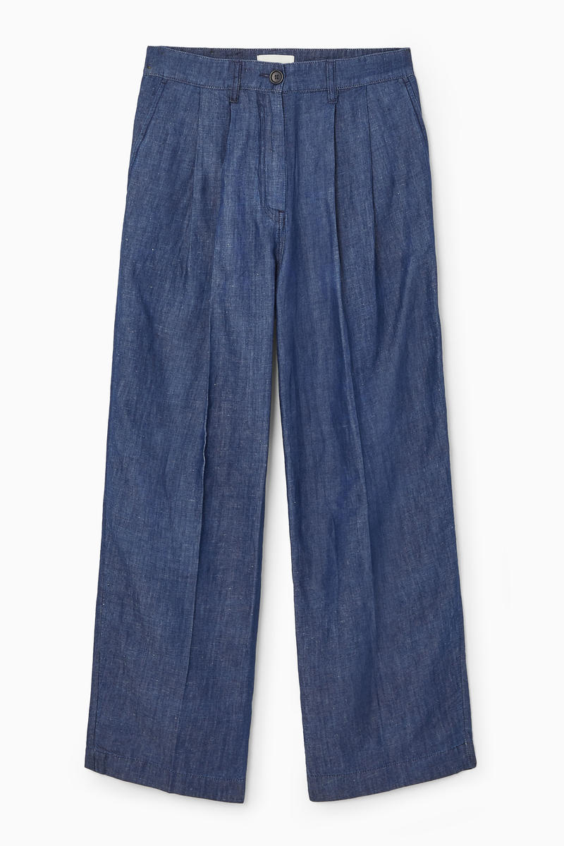 Wide-Leg Tailored Denim Trousers in Blue