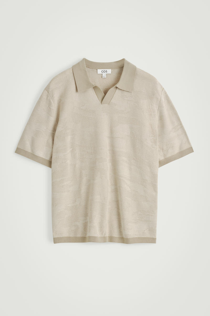 Cos Cotton Jacquard Polo Shirt In Beige