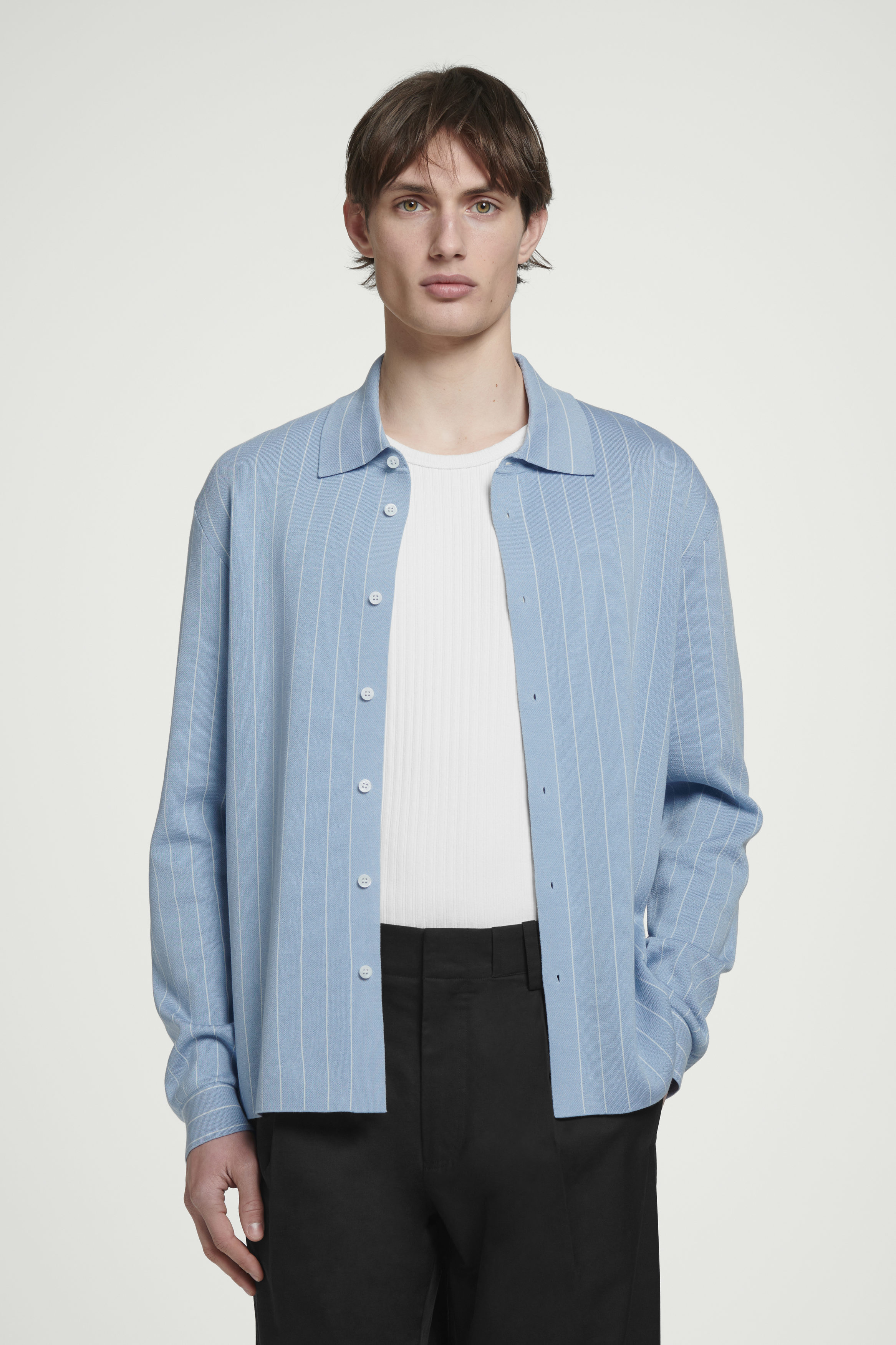 RELAXED STRIPED KNITTED COTTON SHIRT - BLUE / STRIPED | COS