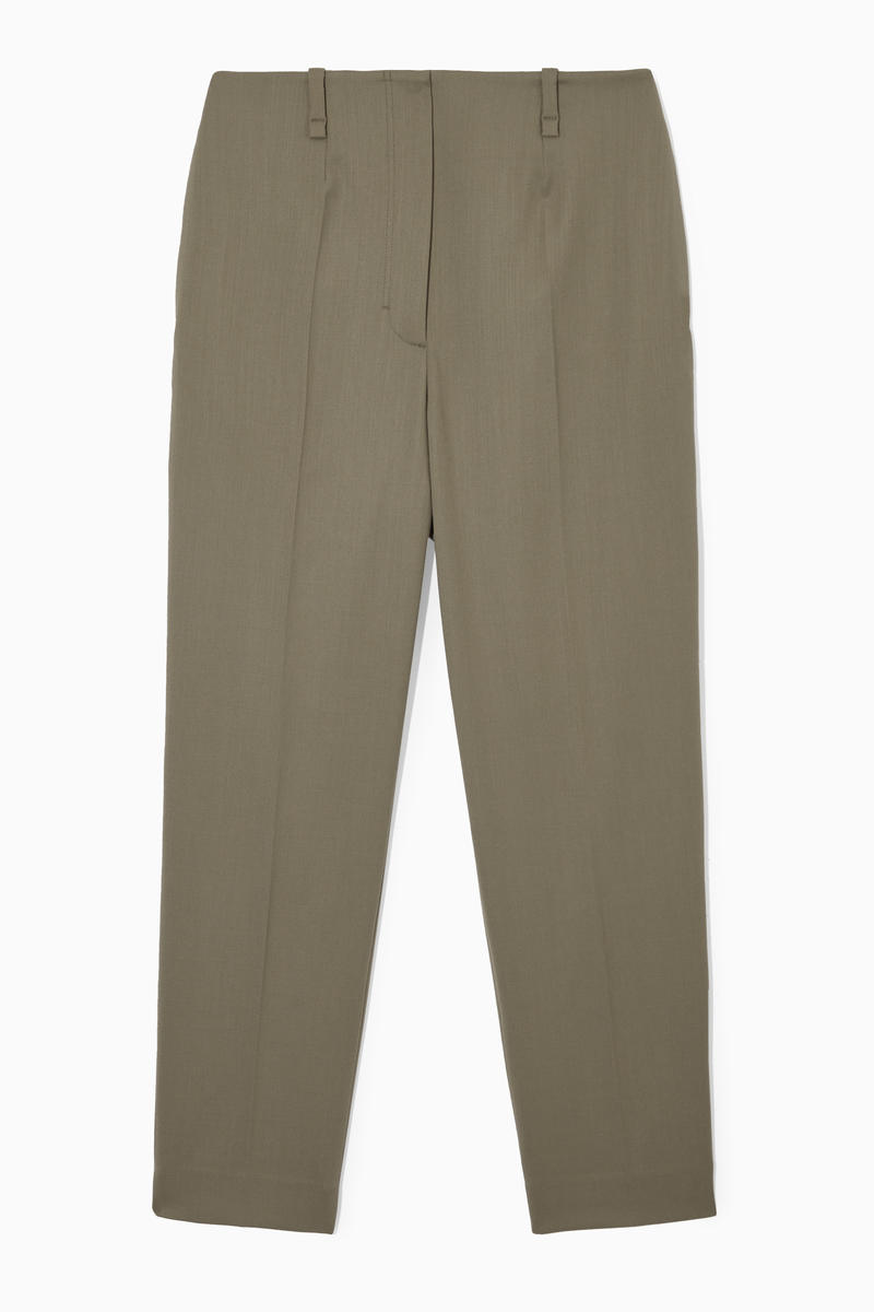 High-Waisted Wool-Blend Trousers in Green