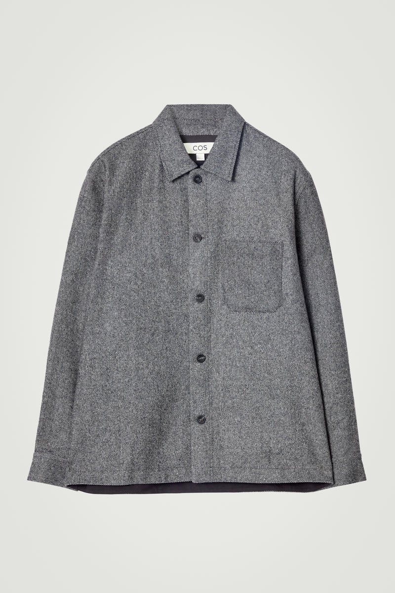Textured Wool-Blend Overshirt in Grey