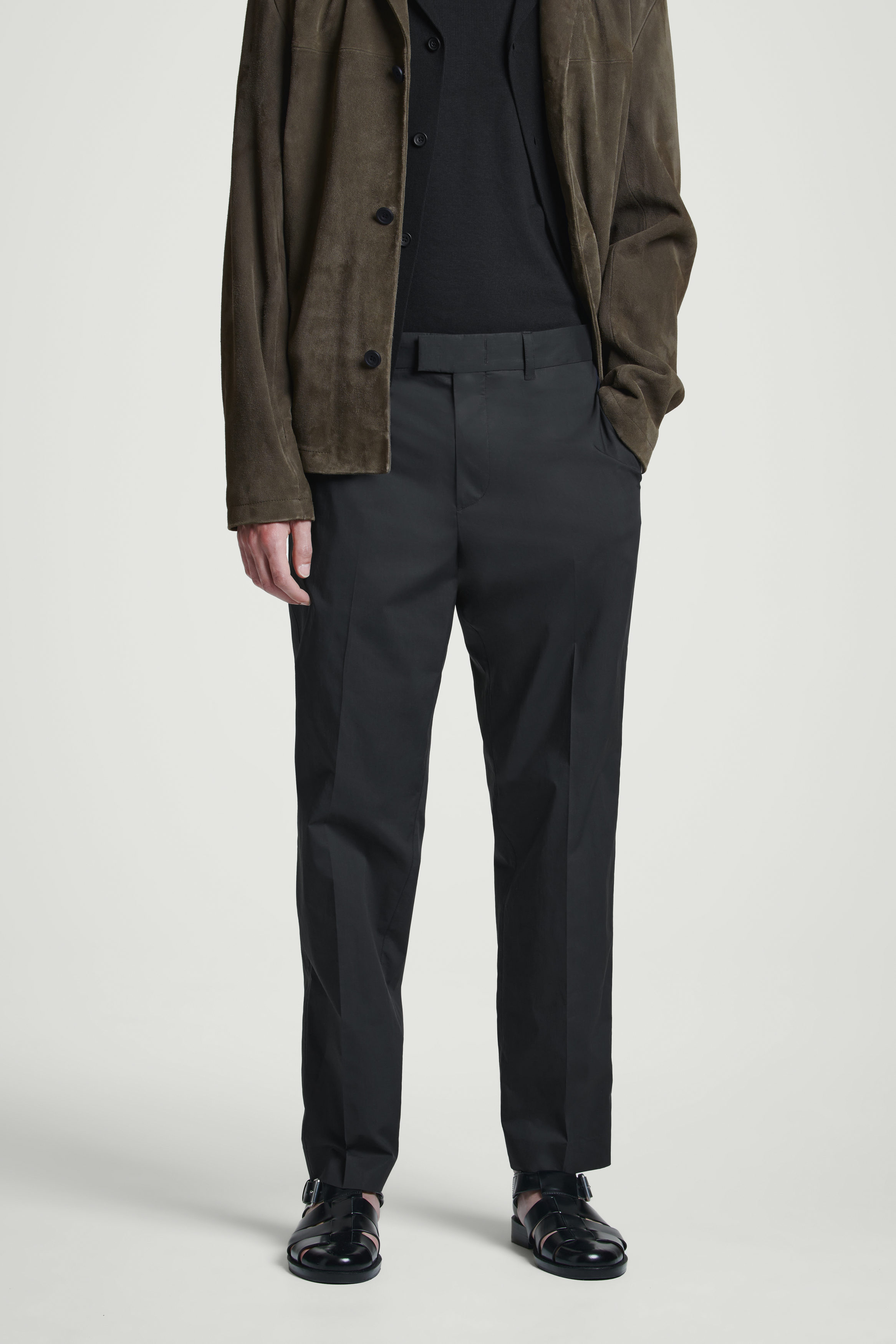COTTON STRAIGHT-LEG TROUSERS - BLACK | COS