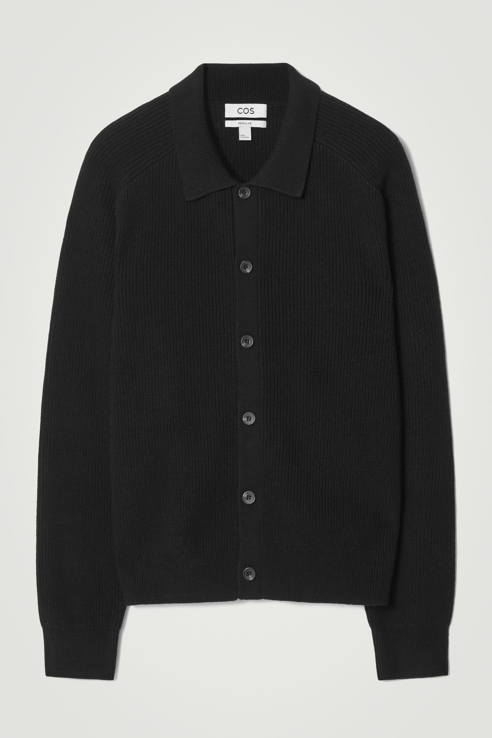 COLLARED RIBBED WOOL CASHMERE CARDIGAN BLACK