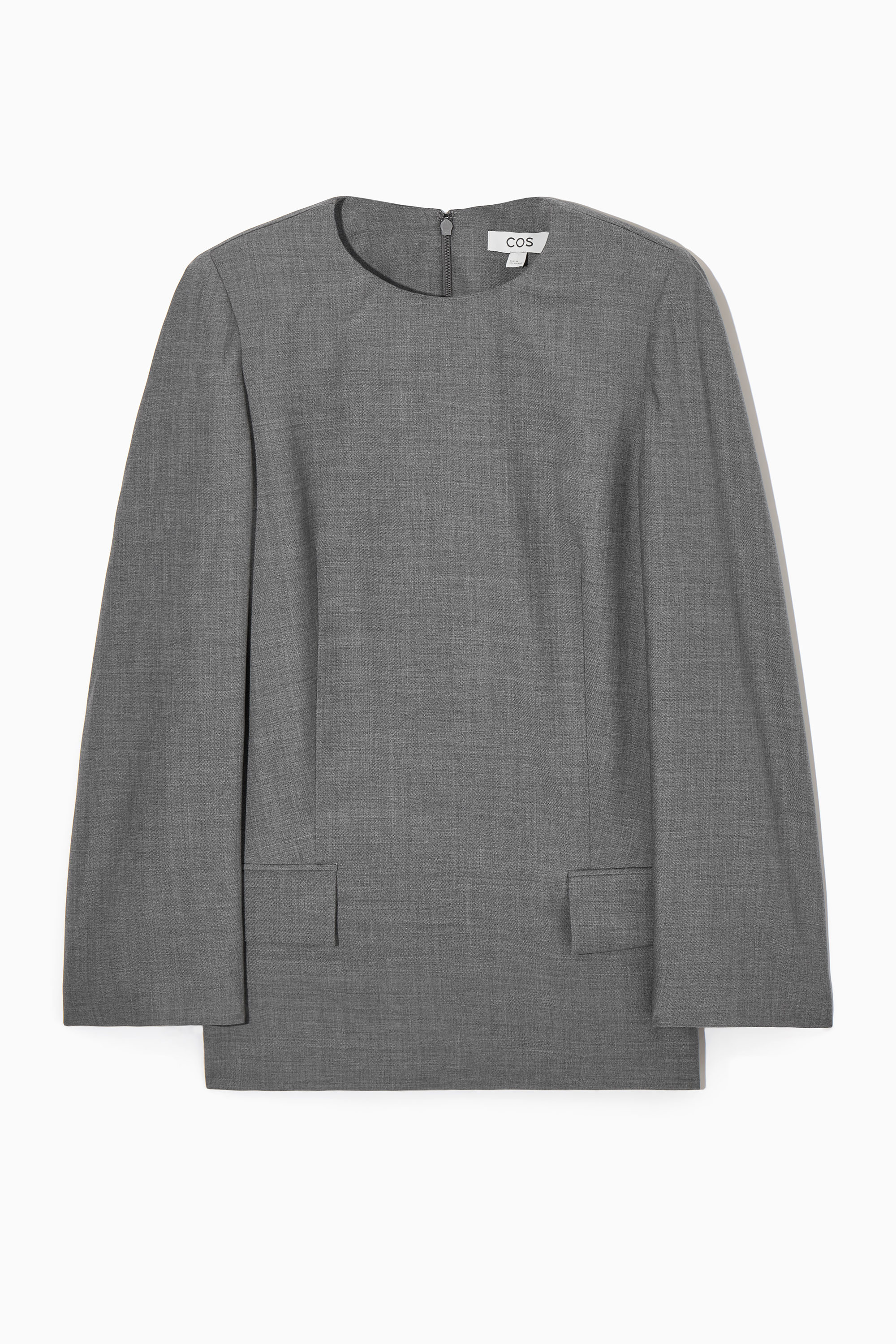 DECONSTRUCTED POWER-SHOULDER WOOL TOP - GREY