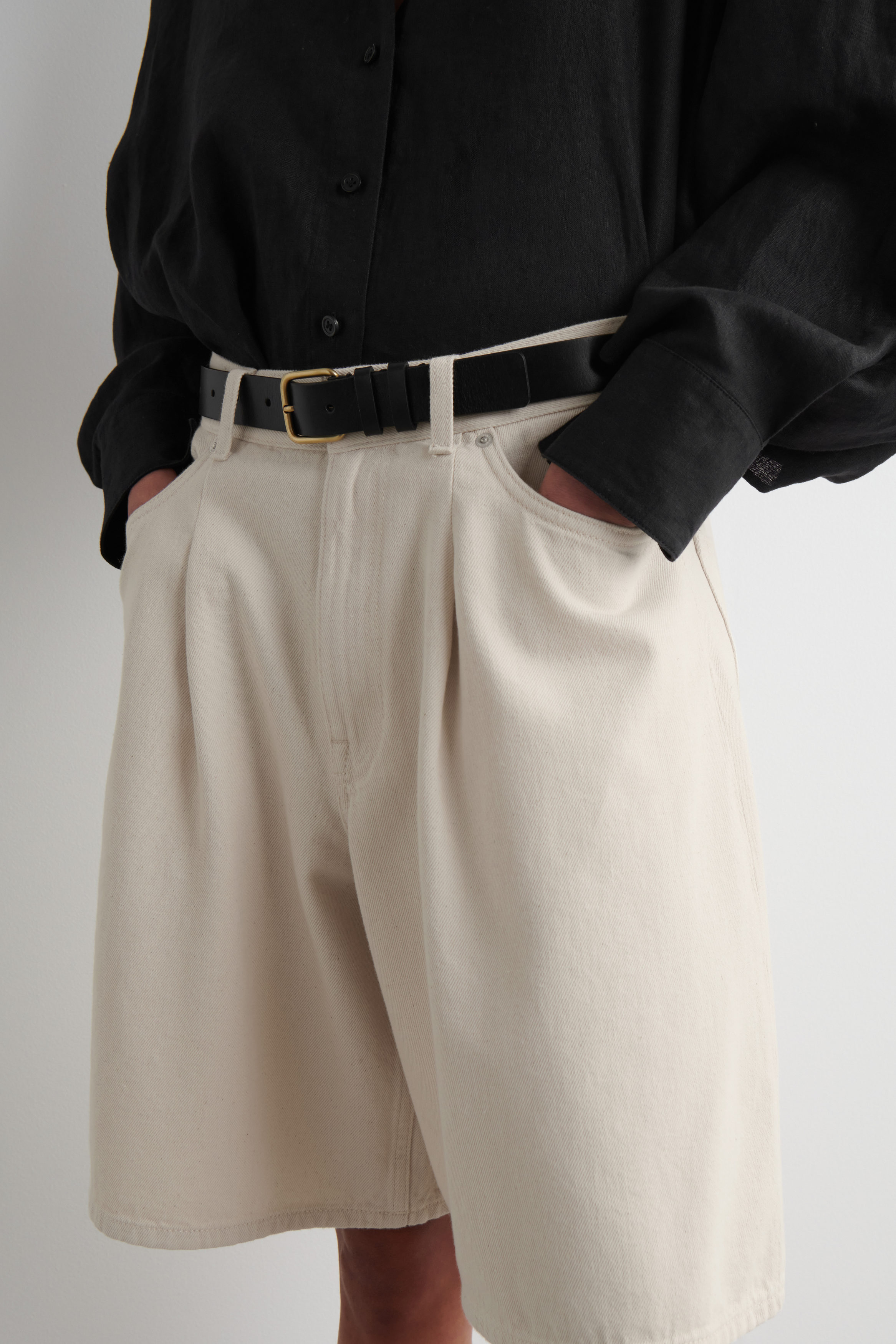 【COSYHARU】Linen wide short banding denim COSYHARU (コシハル) - リネンワイドショートバンディングデニム