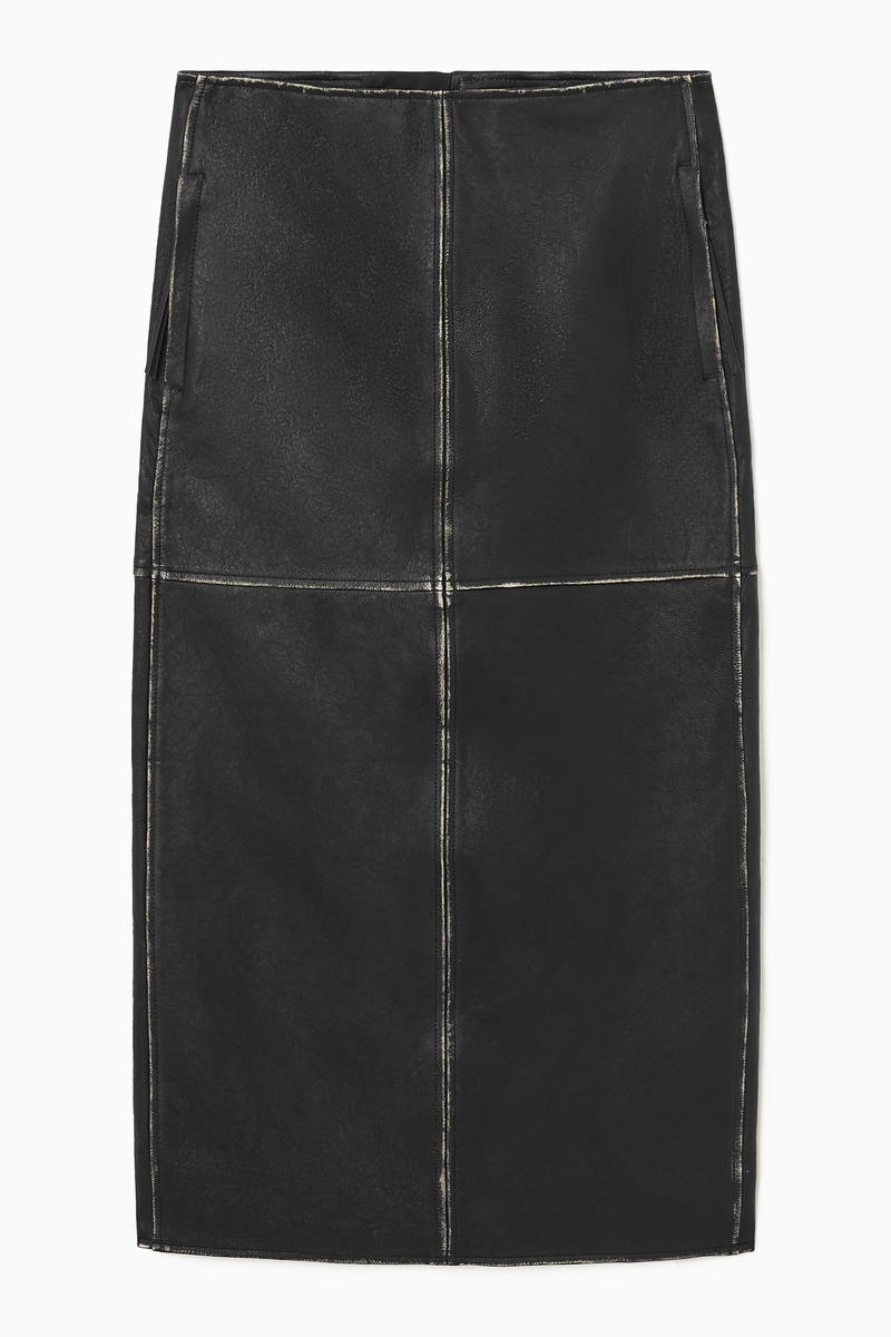 Panelled Leather Racer Midi Skirt