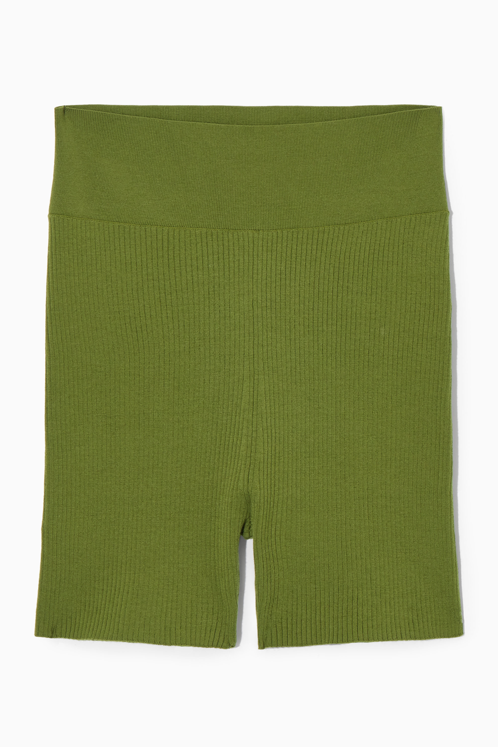 RIBBED-KNIT MERINO WOOL SHORTS - GREEN | COS