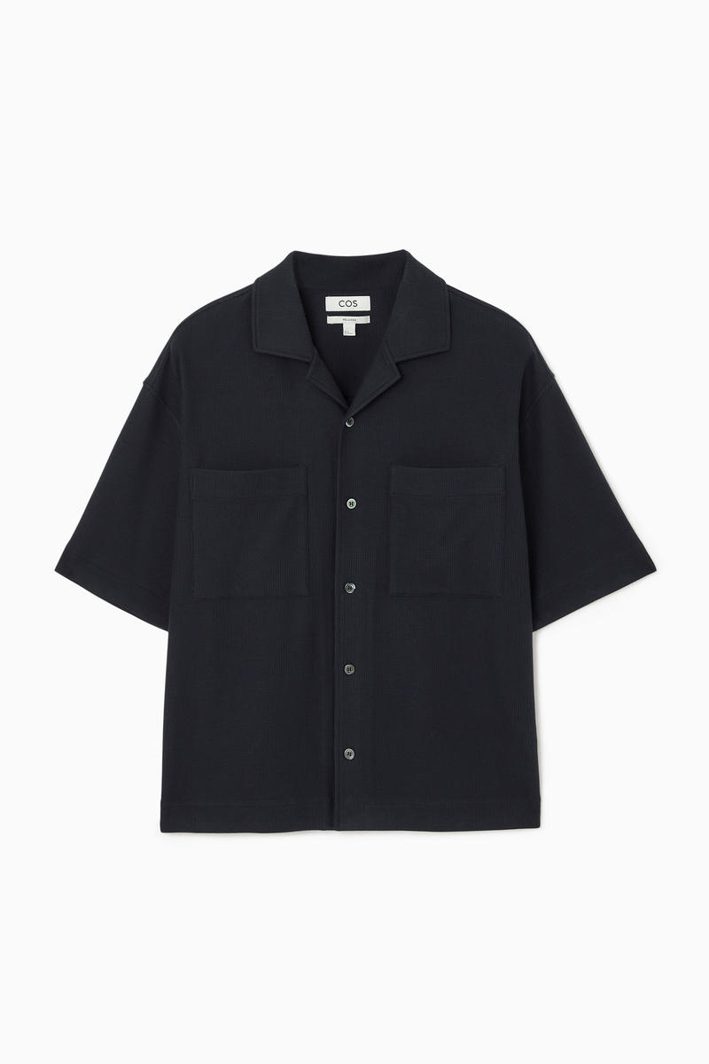 Textured Camp-Collar Shirt in Blue