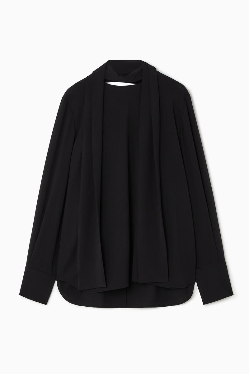 Cape-Detail Scarf Blouse