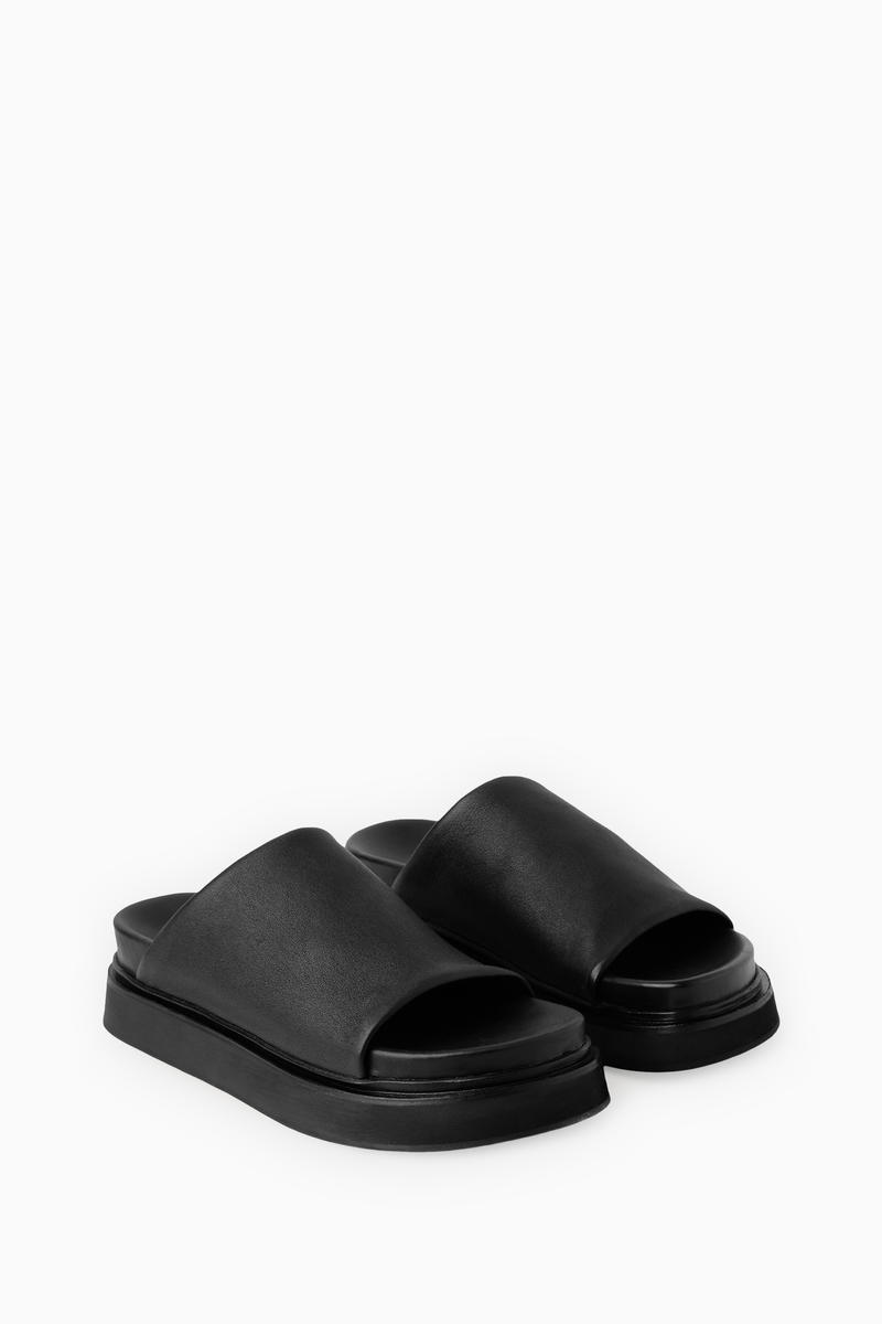 Leather Platform Slides