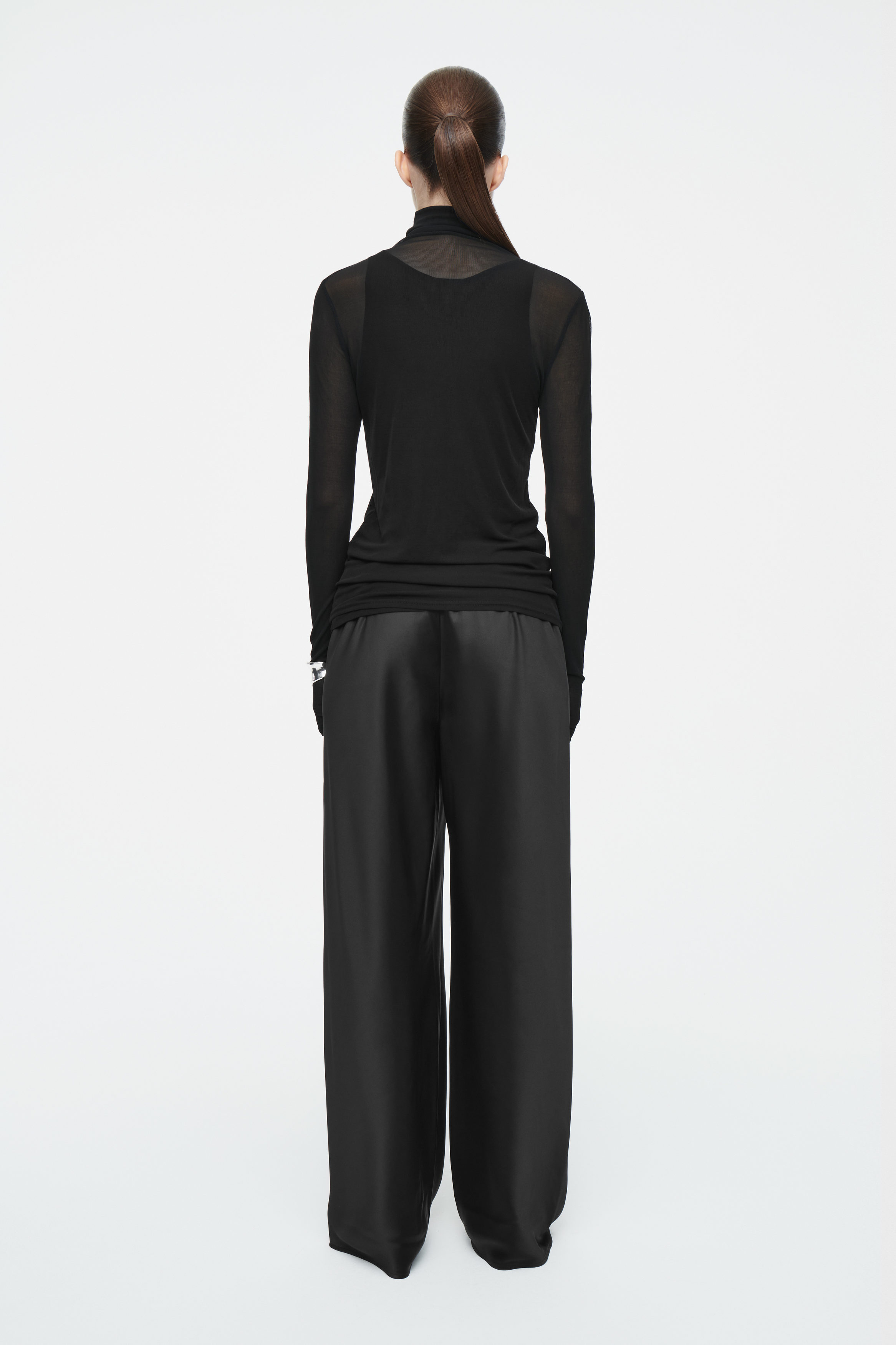 ELASTICATED SATIN TROUSERS - BLACK