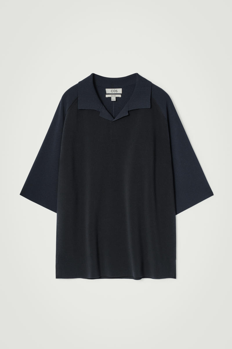 Cos Colour-block Double-faced Polo Shirt In Blue In Blue