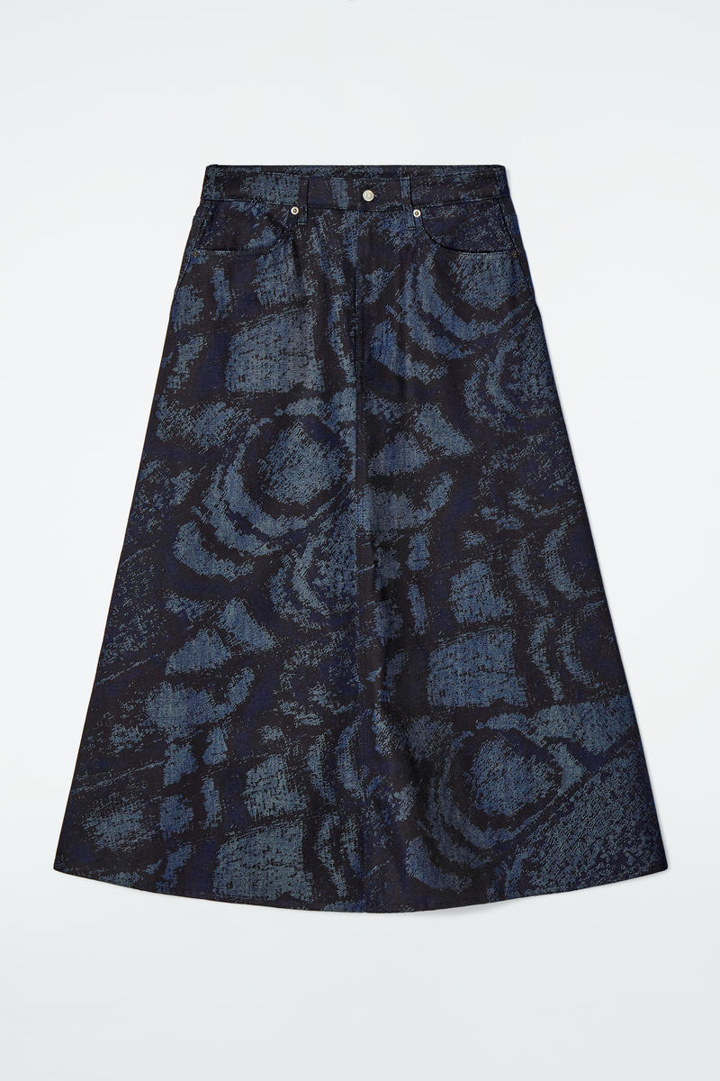 Jacquard Denim A-Line Midi Skirt