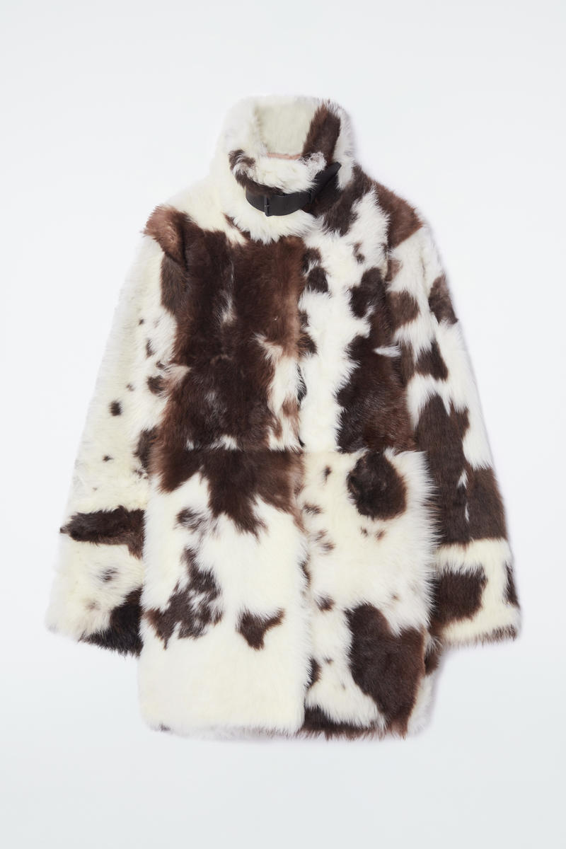 Shop Cos The Funnel-neck Shearling Coat In White