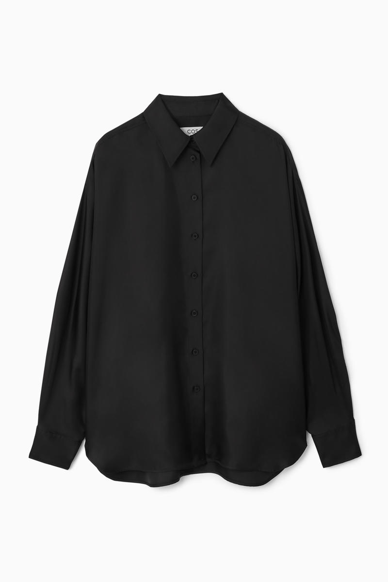 Oversized Batwing-Sleeve Silk Shirt