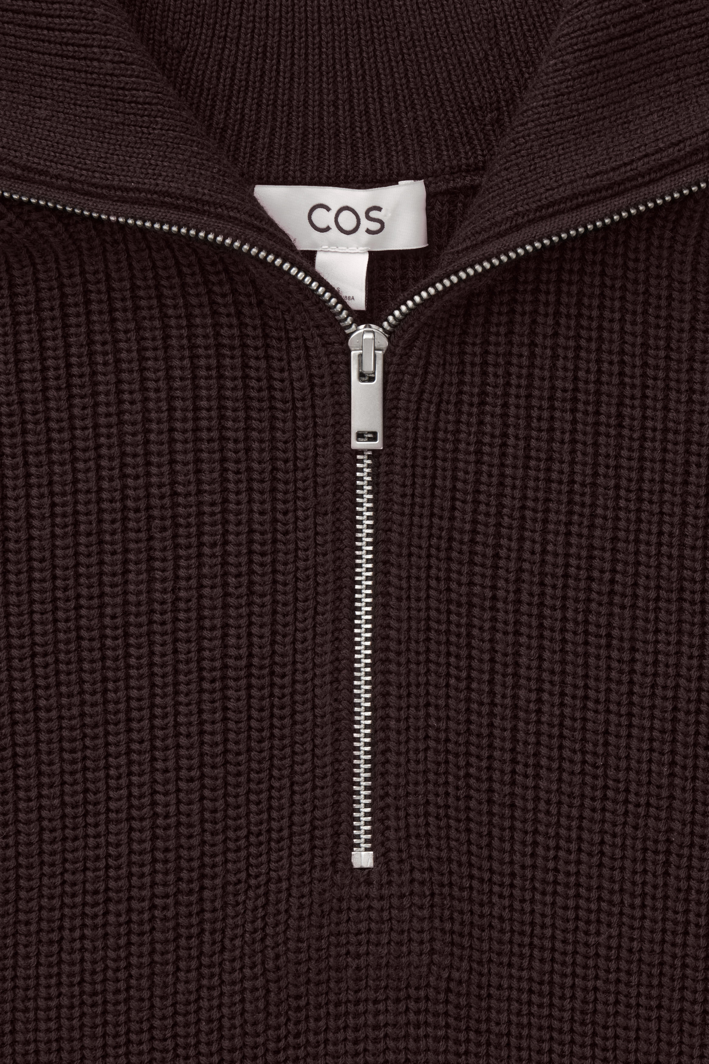 WOOL AND COTTON HALF-ZIP JUMPER - DARK BROWN WOOL AND COTTON HALF-ZIP JUMPER - DARK BROWN