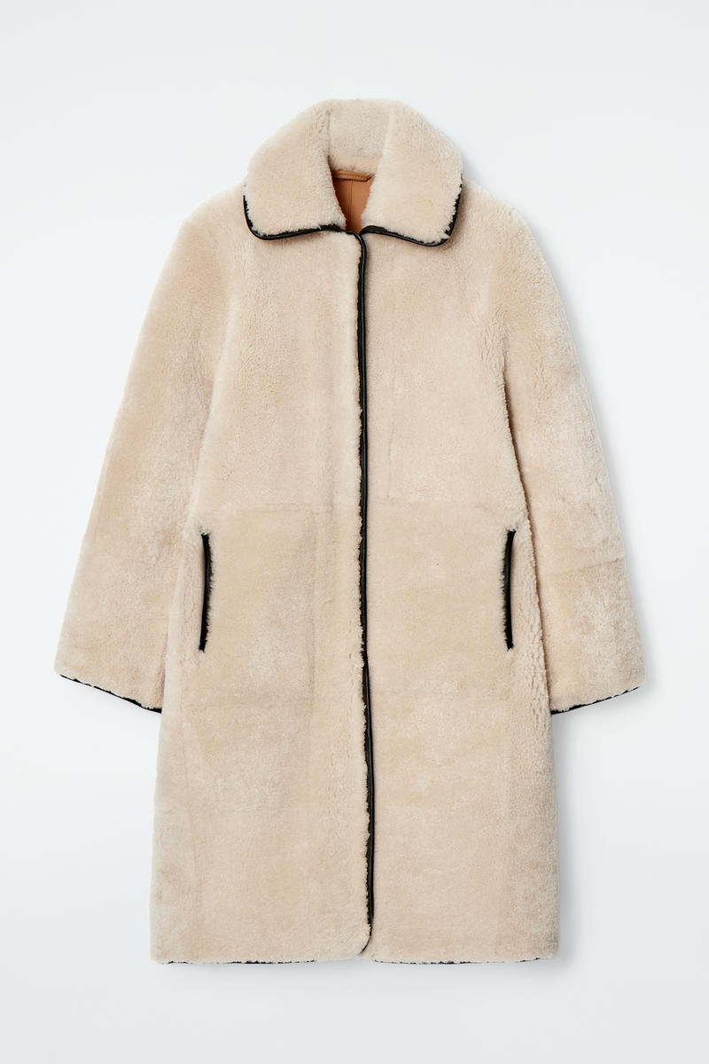 Leather-Trimmed Shearling Coat