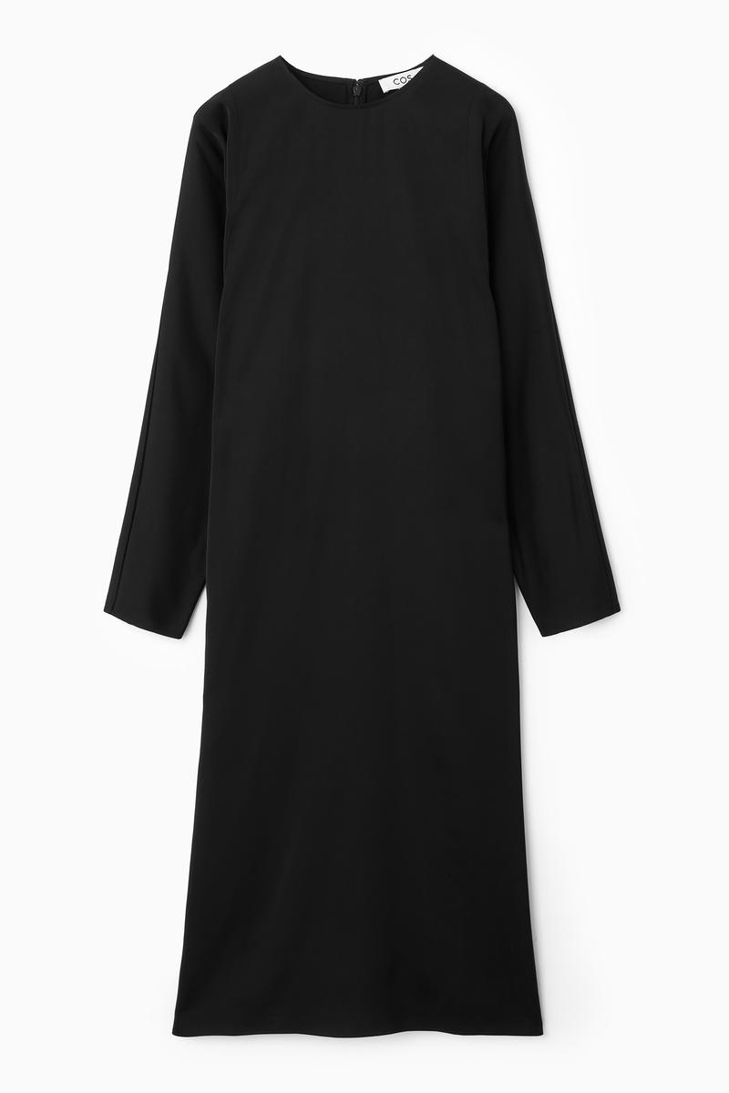 Batwing-Sleeve Satin Shift Dress