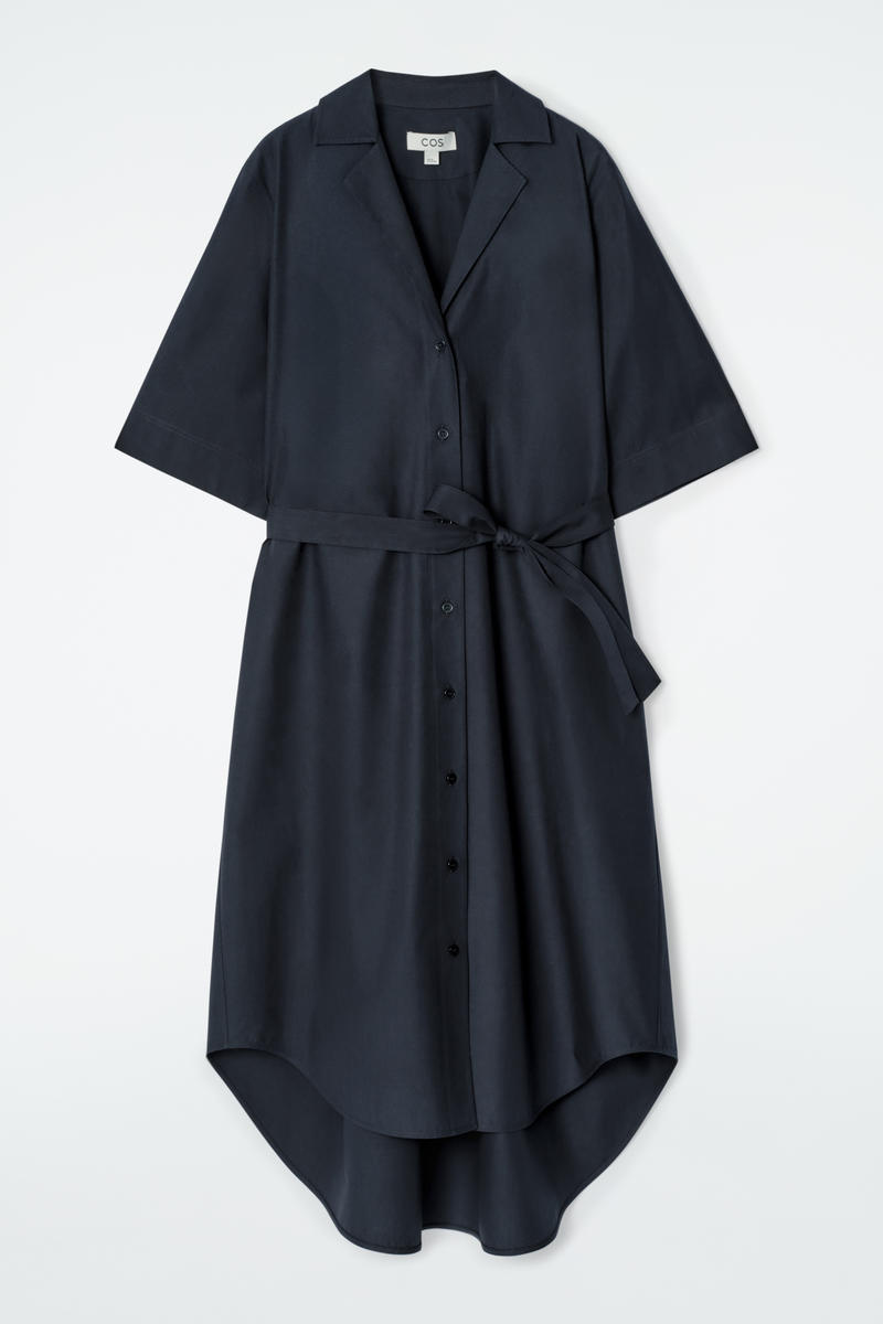 Cos Chemisier Midi A Maniche Corte Con Cintura In Blu